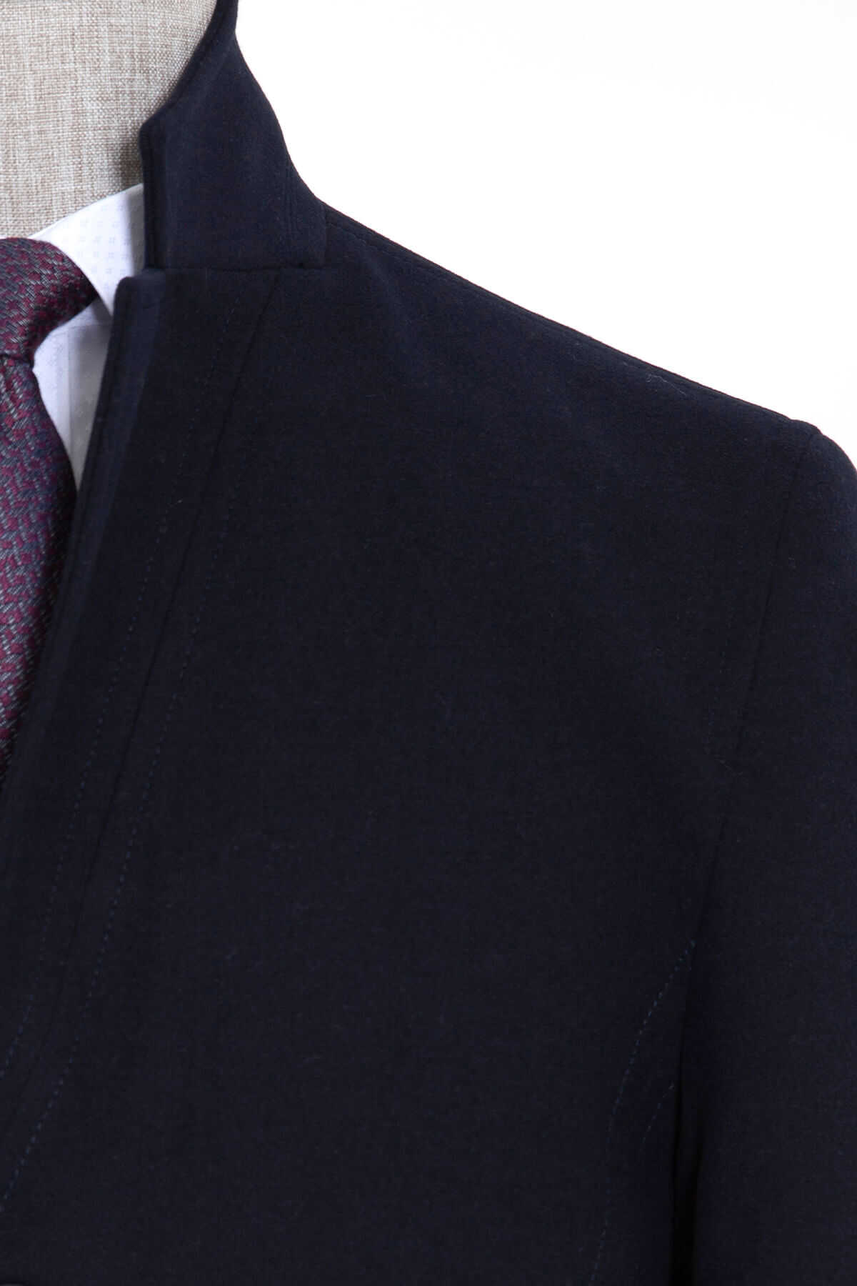 Slim Fit Cachet Notch Lapel Navy Overcoat - SAYKI