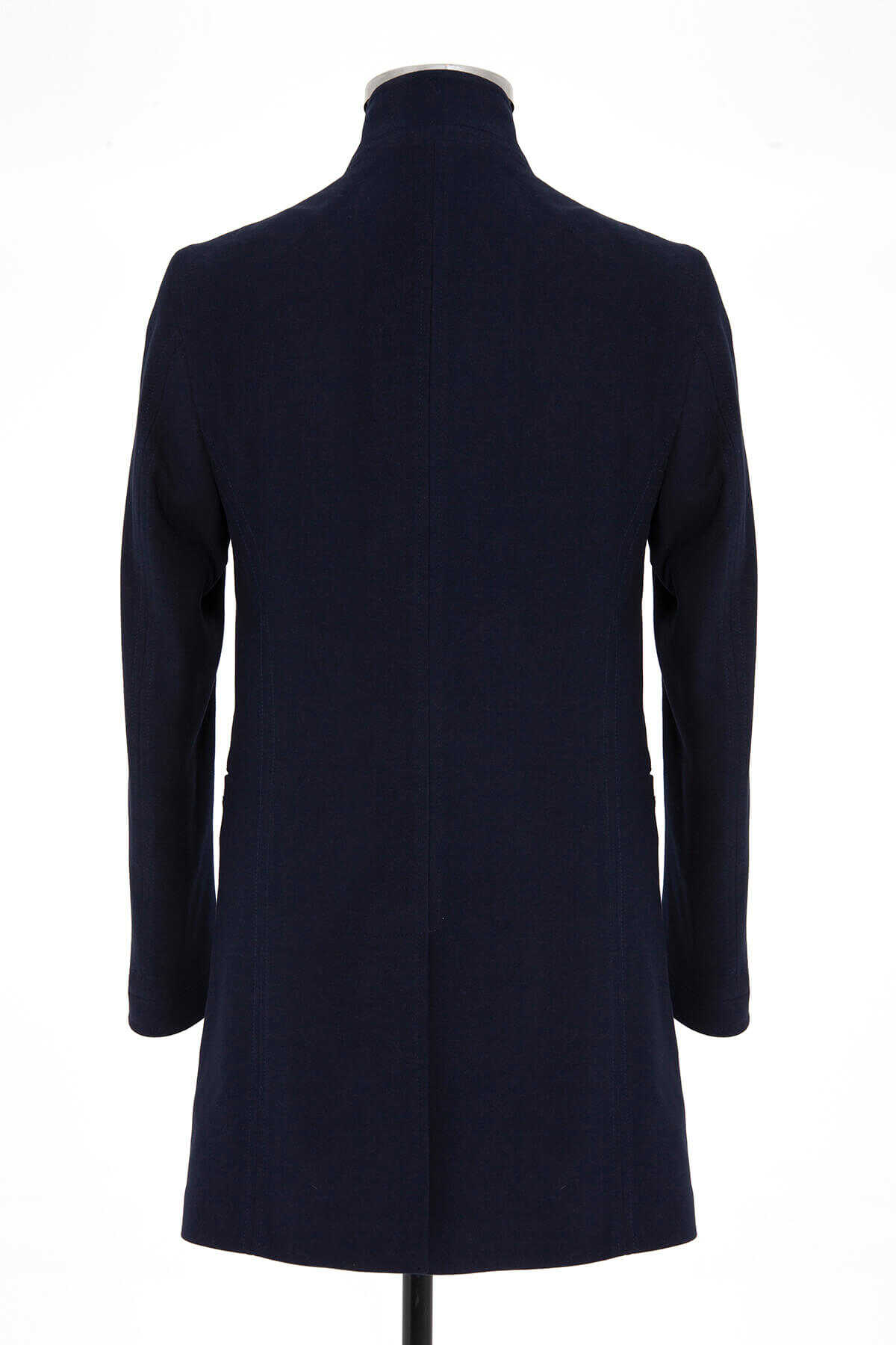 Slim Fit Cachet Notch Lapel Navy Overcoat - SAYKI