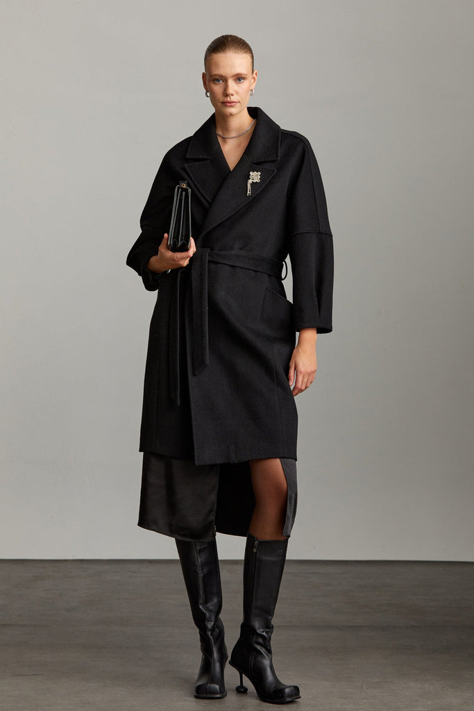 Slim Fit Cachet Sofia Coat Wool & Polyester Coat (Saykı