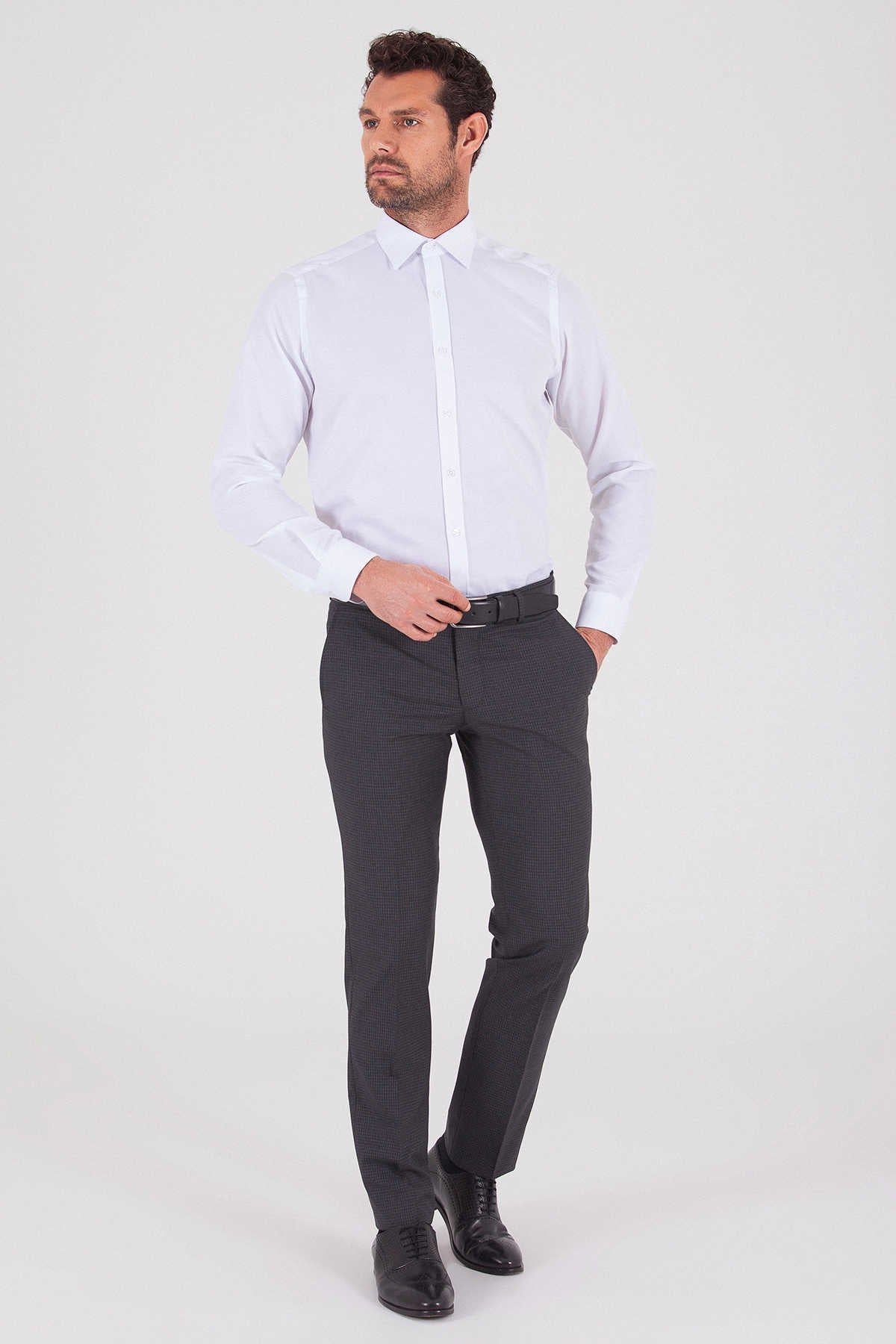 Slim Fit Charcoal Low Waist Dress Pants - SAYKI