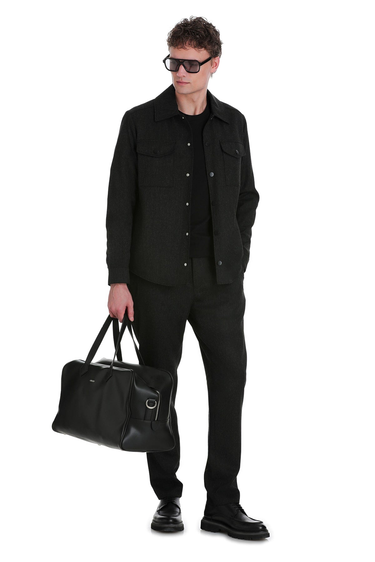 Slim Fit Charcoal Notch Lapel Overshirt Casual Suit - SAYKI