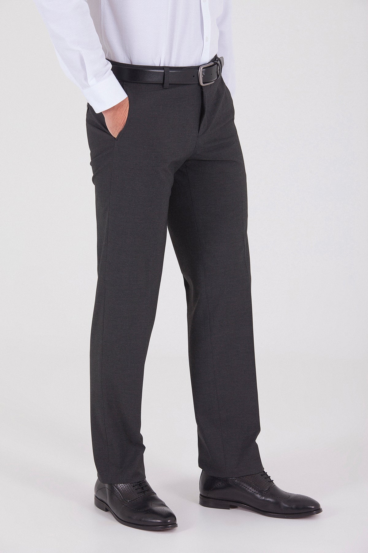 Slim Fit Charcoal Side Pocket Low Waist Dress Pants - SAYKI