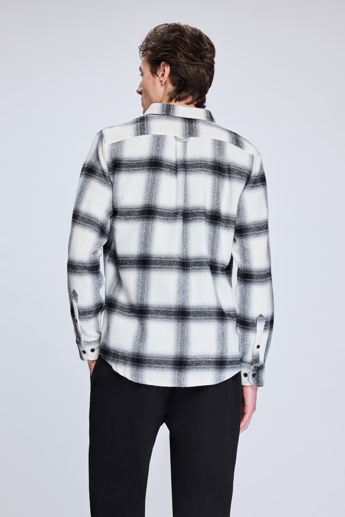 Slim Fit Check Plaid Cotton Blend Black Casual Shirt - SAYKI