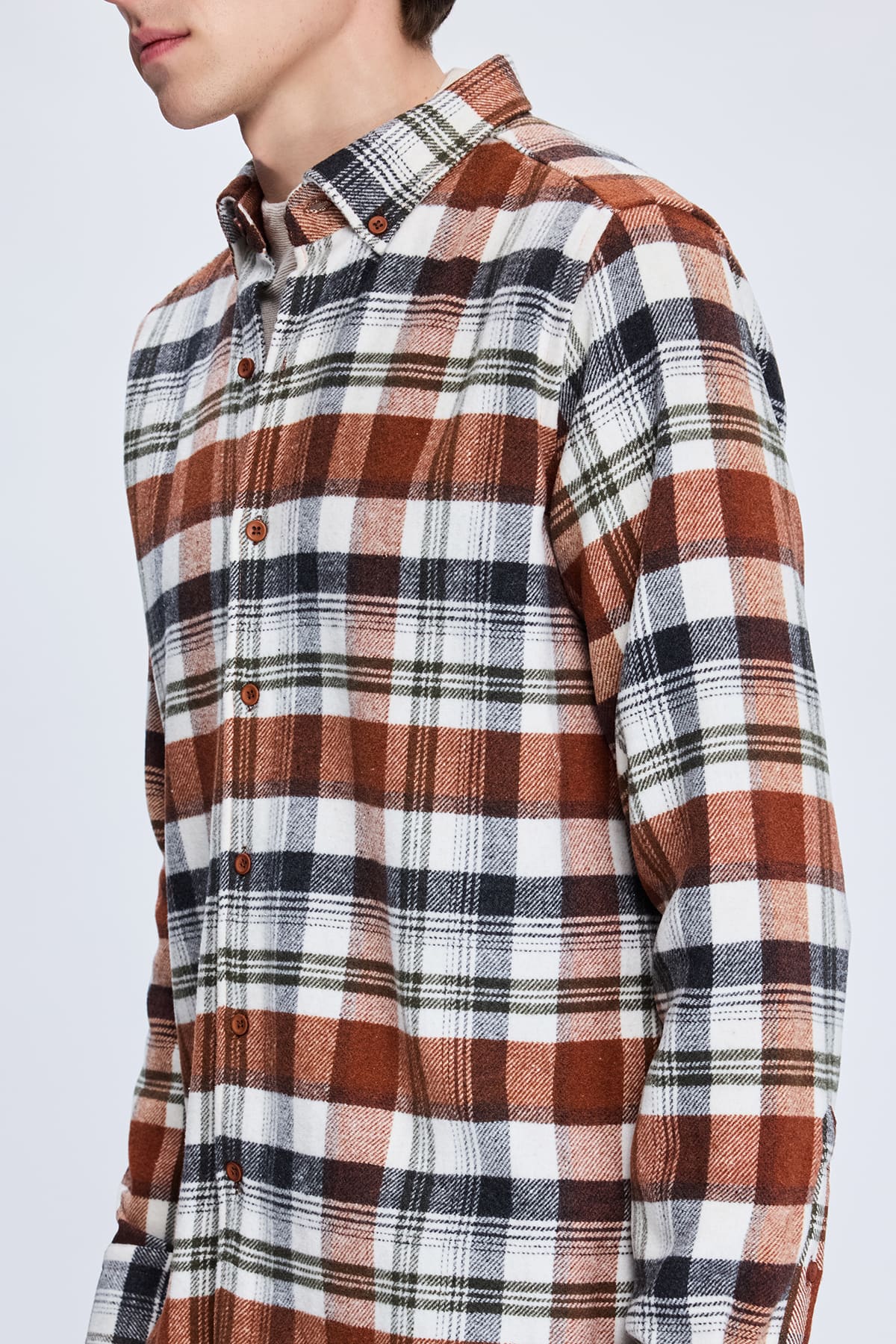 Slim Fit Check Plaid Cotton Blend Brick Casual Shirt - SAYKI