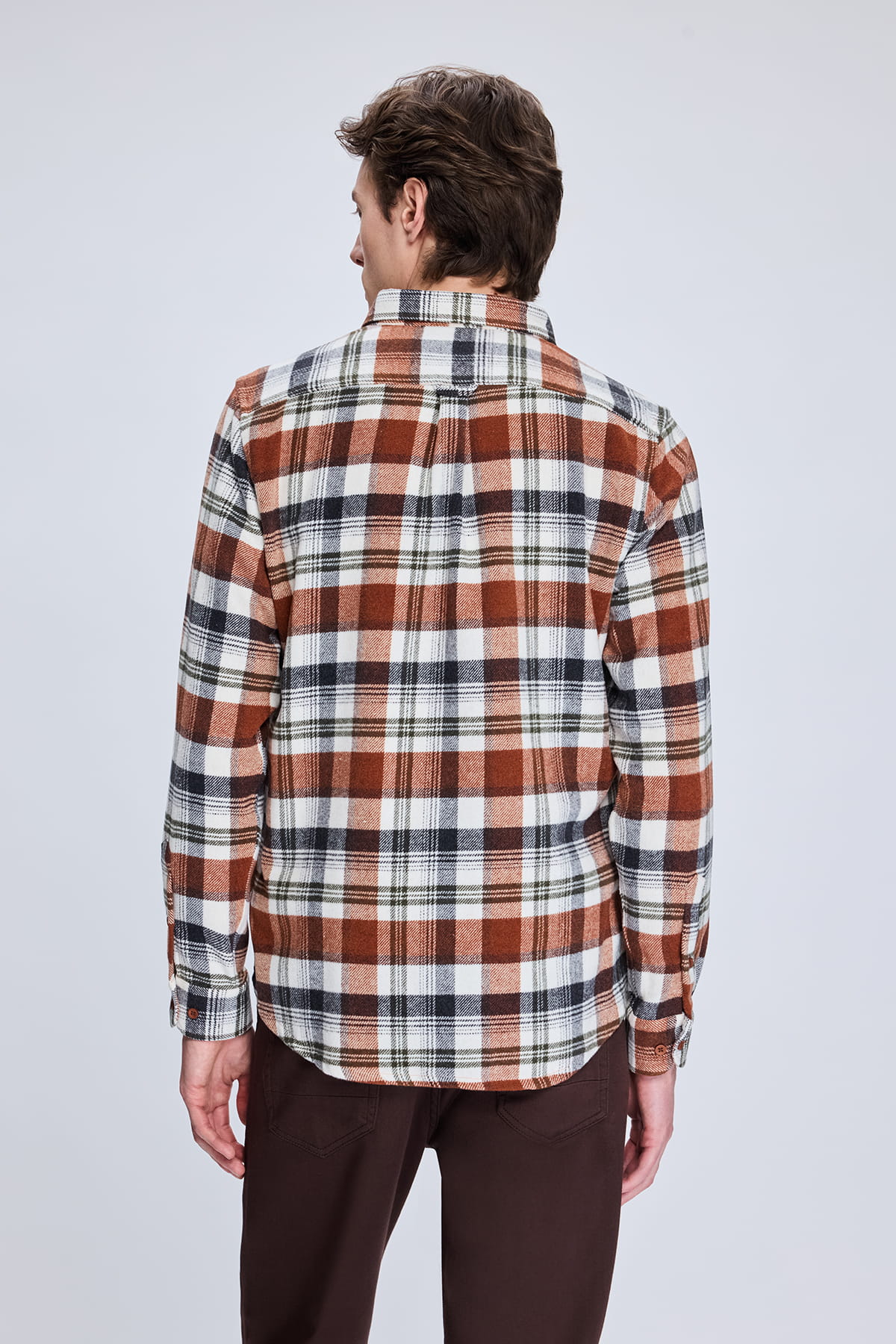 Slim Fit Check Plaid Cotton Blend Brick Casual Shirt - SAYKI