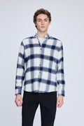 Slim Fit Check Plaid Cotton Blend Navy Casual Shirt