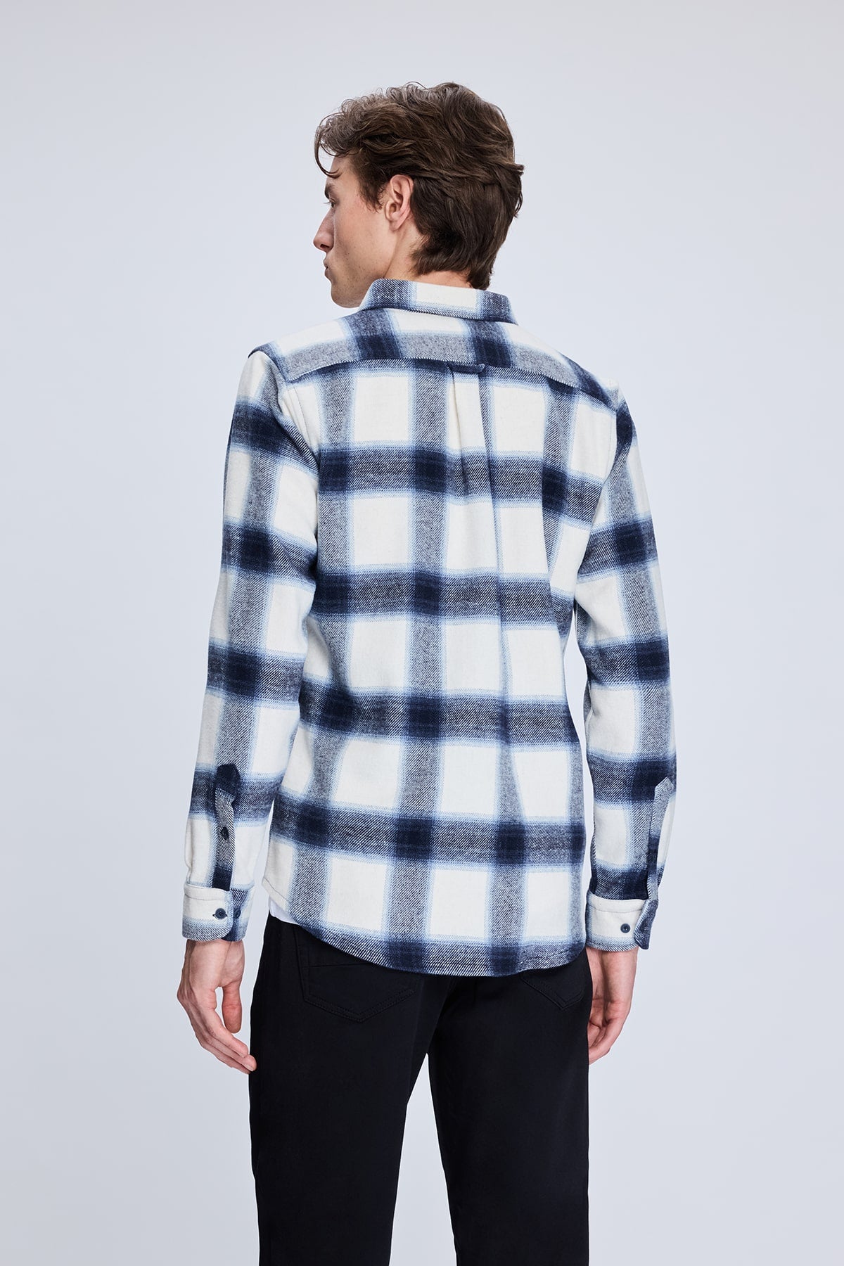 Slim Fit Check Plaid Cotton Blend Navy Casual Shirt - SAYKI