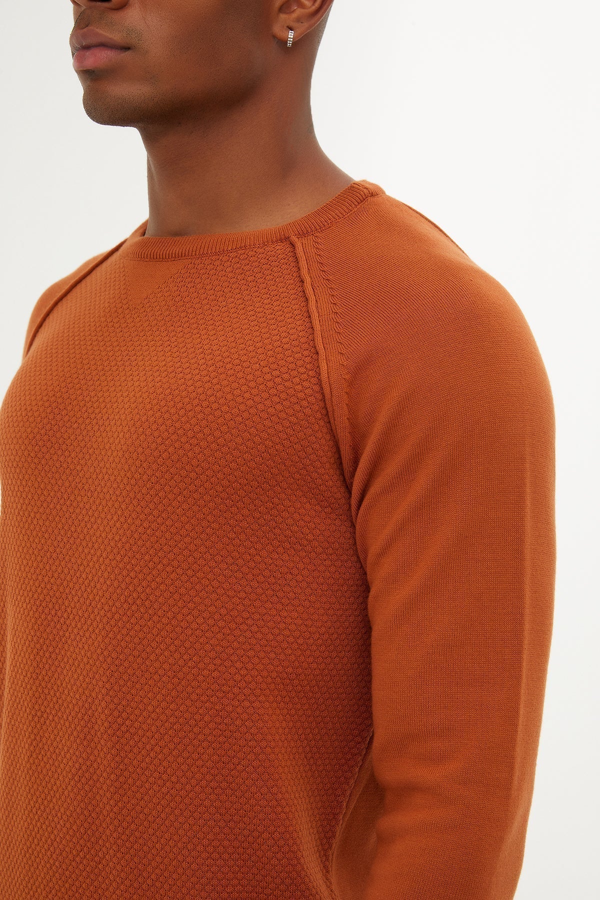 Slim Fit Cinnamon Cotton Blend Crewneck Sweater - SAYKI