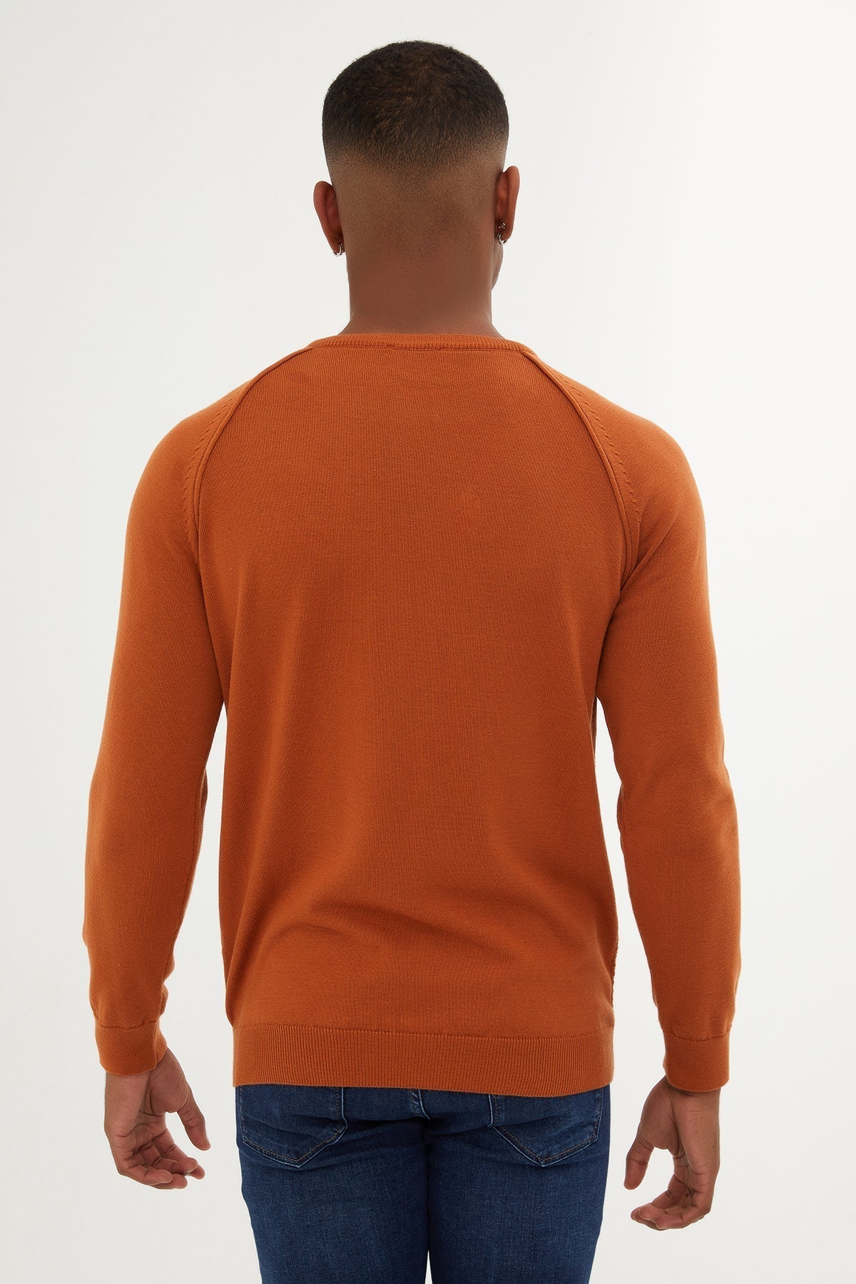 Slim Fit Cinnamon Cotton Blend Crewneck Sweater - SAYKI