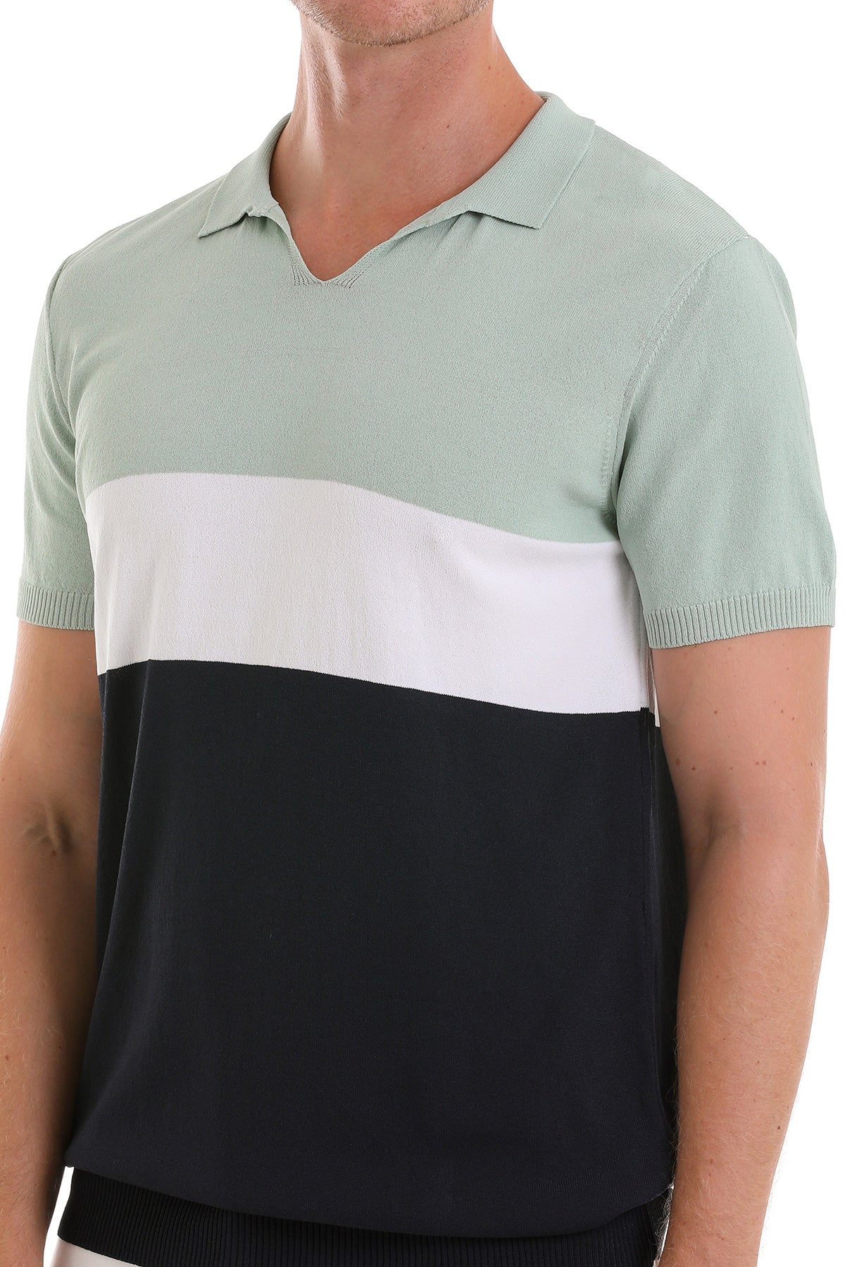 Slim Fit Colorblock Mint Polo T-Shirt - SAYKI