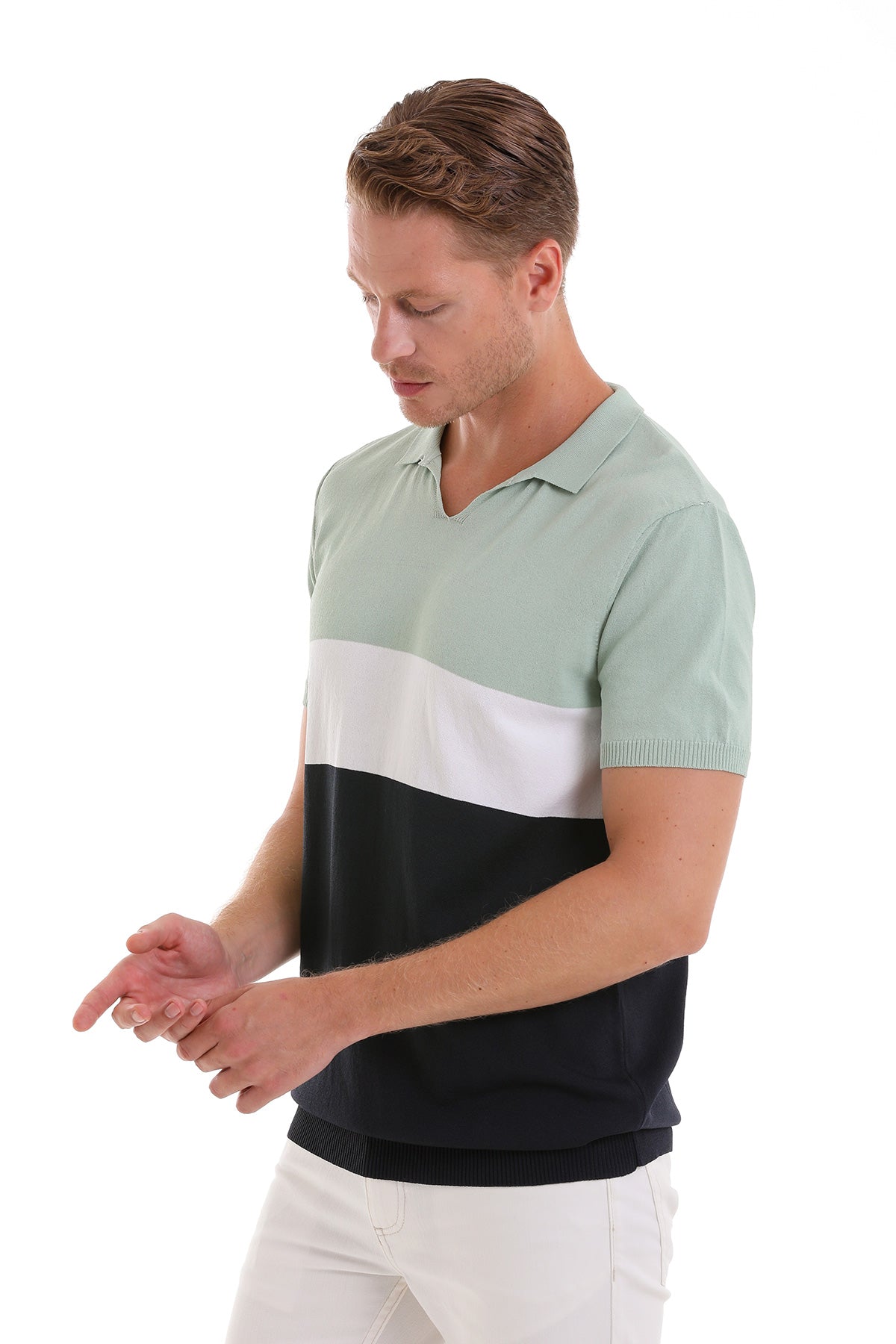 Slim Fit Colorblock Mint Polo T-Shirt - SAYKI
