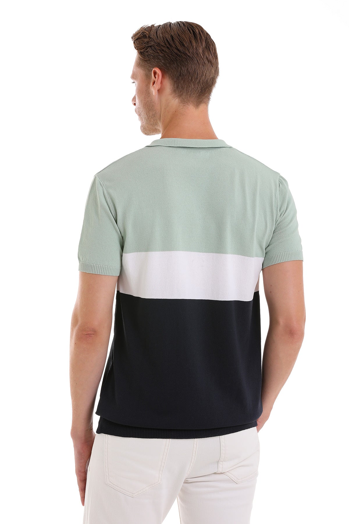 Slim Fit Colorblock Mint Polo T-Shirt - SAYKI