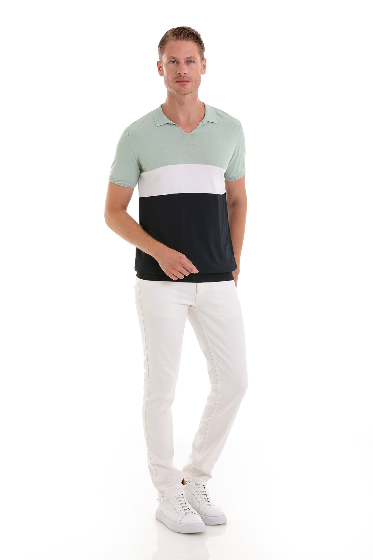 Slim Fit Colorblock Mint Polo T-Shirt - SAYKI