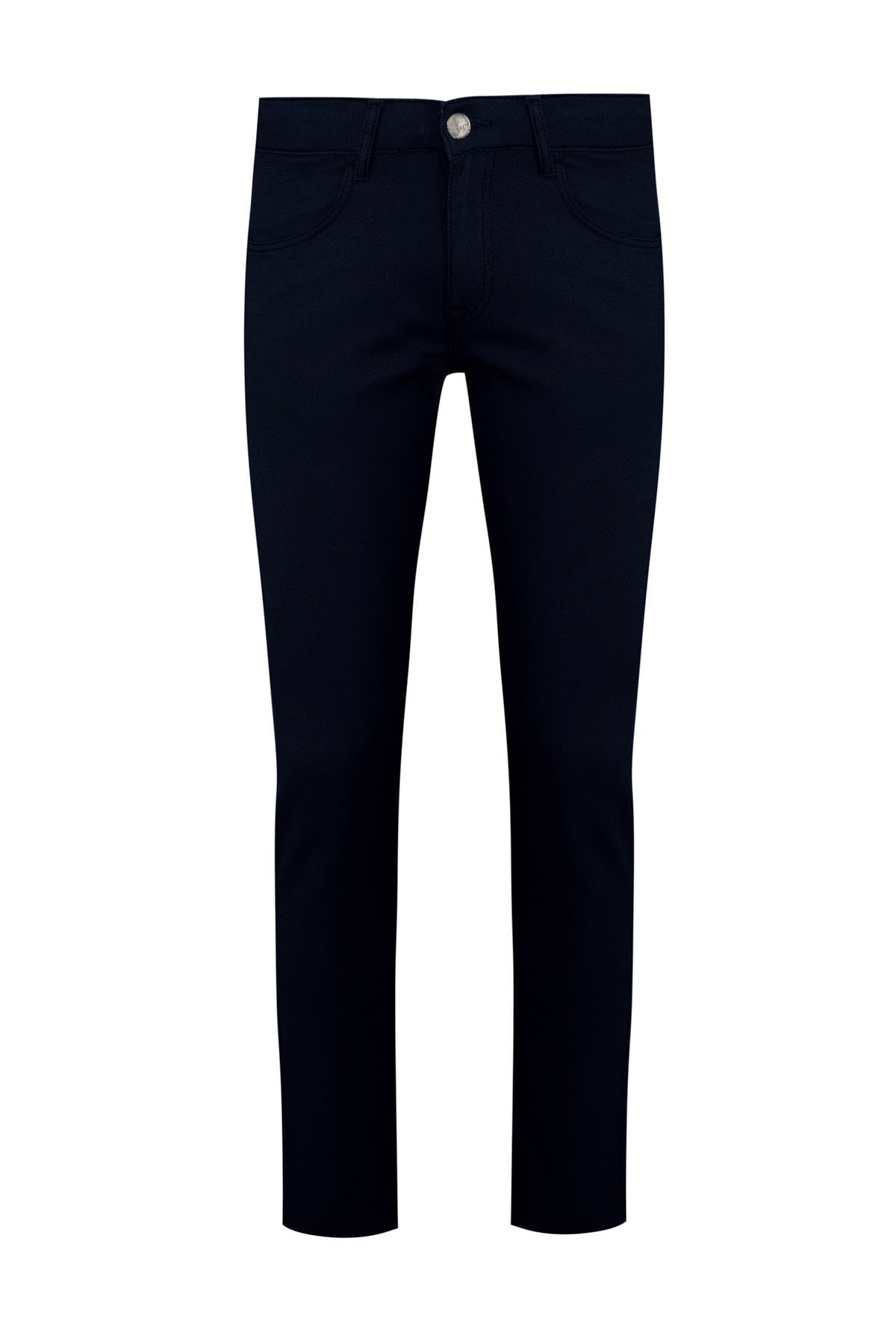 Slim Fit Cotton 5 Pocket Light Navy Casual Pants - SAYKI