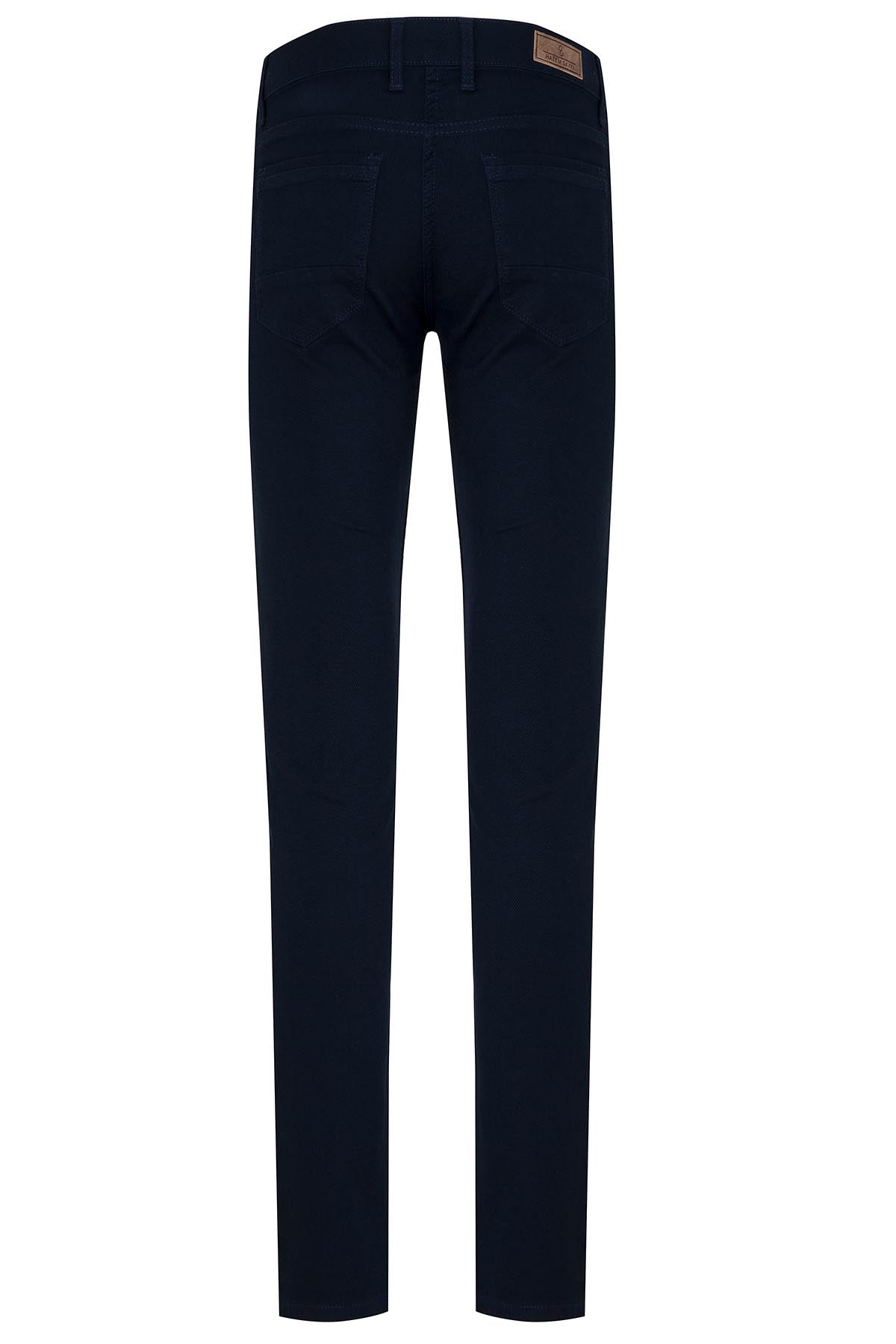 Slim Fit Cotton 5 Pocket Low Waist Navy Casual Pants - SAYKI