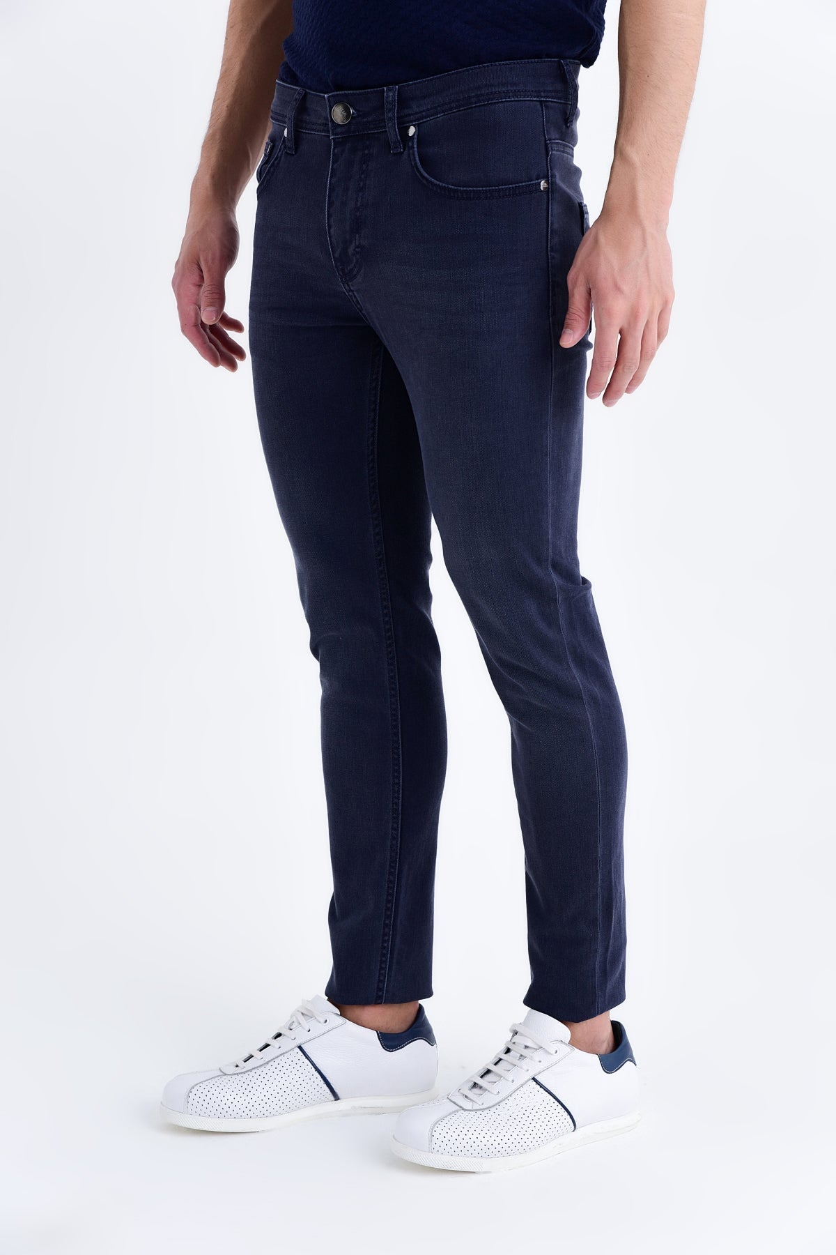Slim Fit Cotton 5 Pocket Low Waist Navy Denim - SAYKI