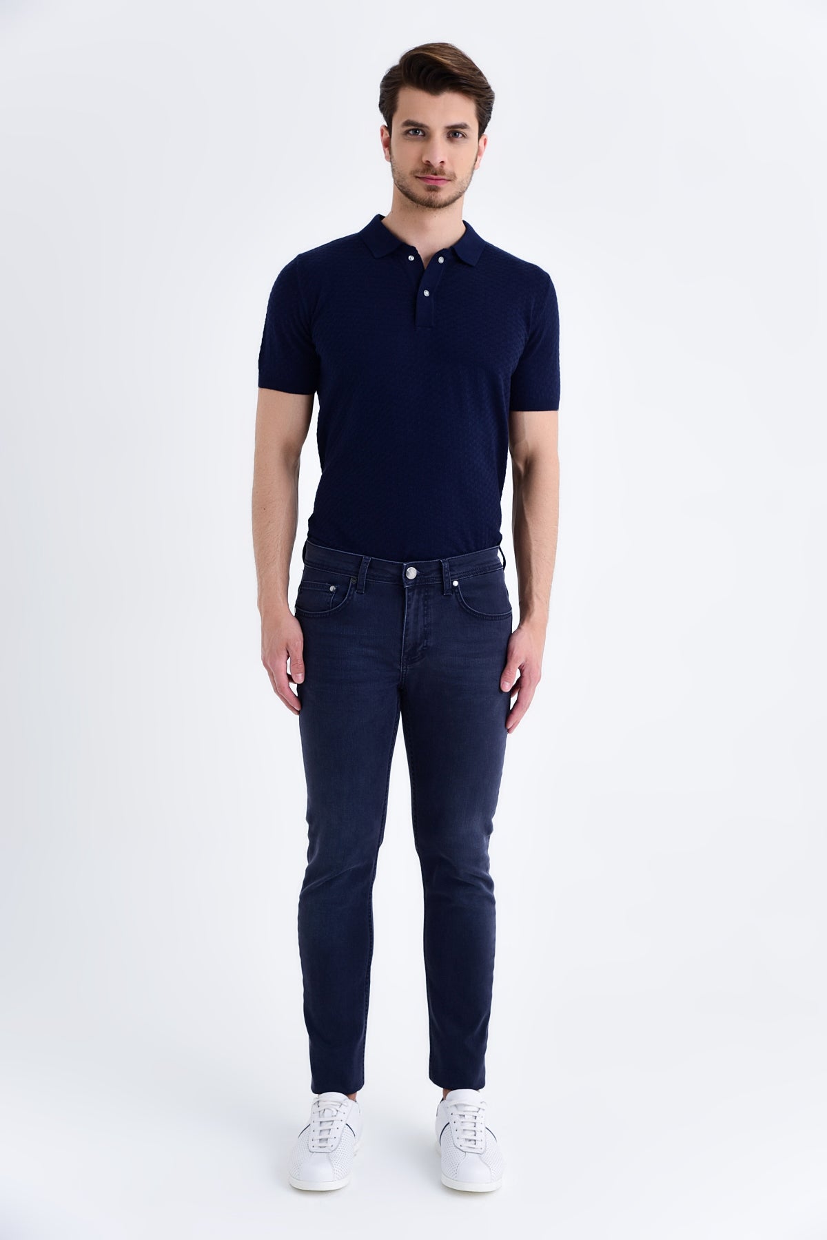 Slim Fit Cotton 5 Pocket Low Waist Navy Denim - SAYKI