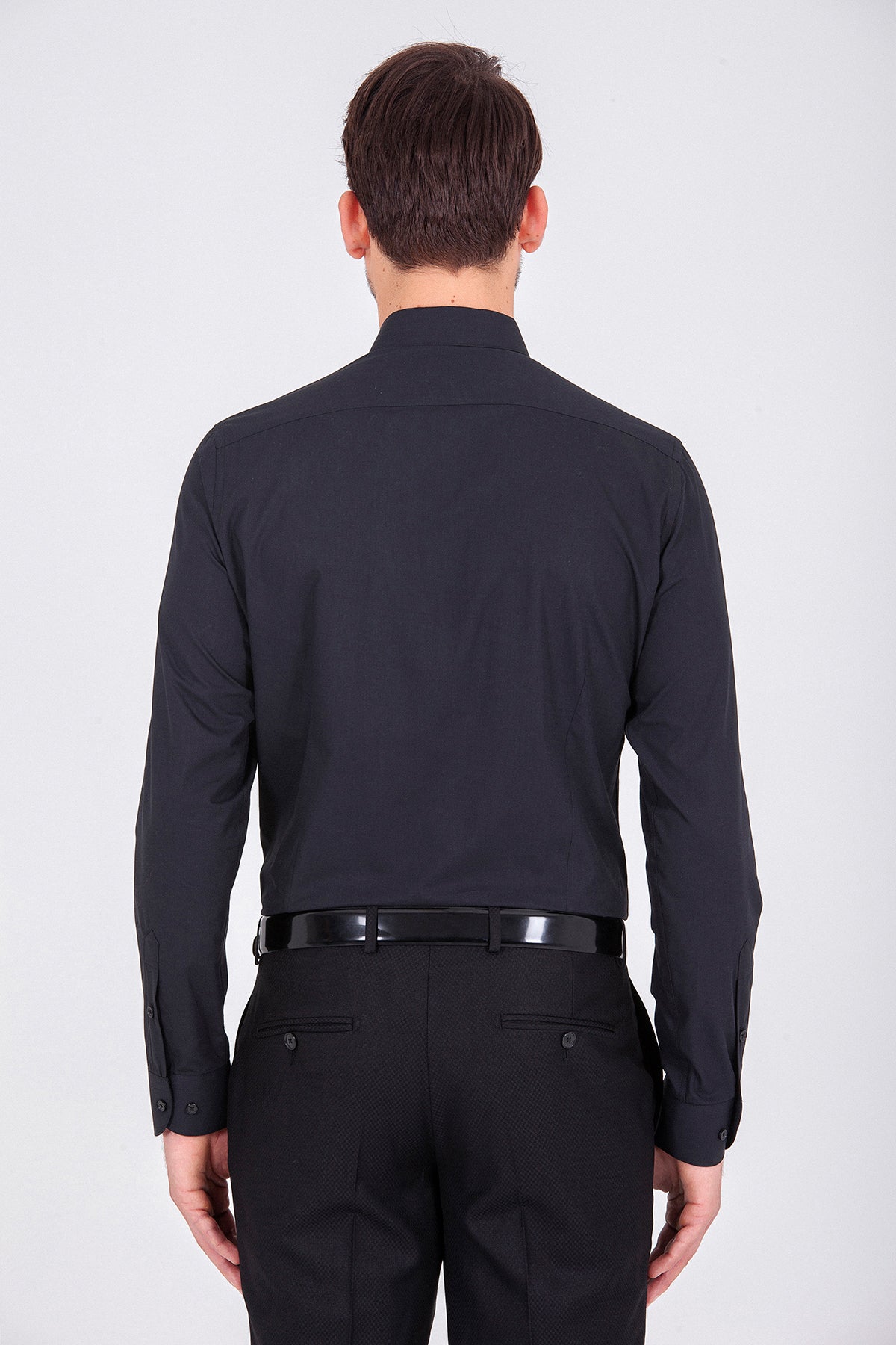 Slim Fit Cotton Black Dress Shirt - SAYKI