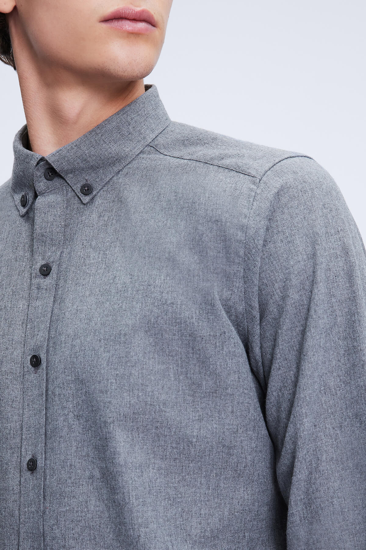 Slim Fit Cotton Blend Gray Casual Shirt - SAYKI