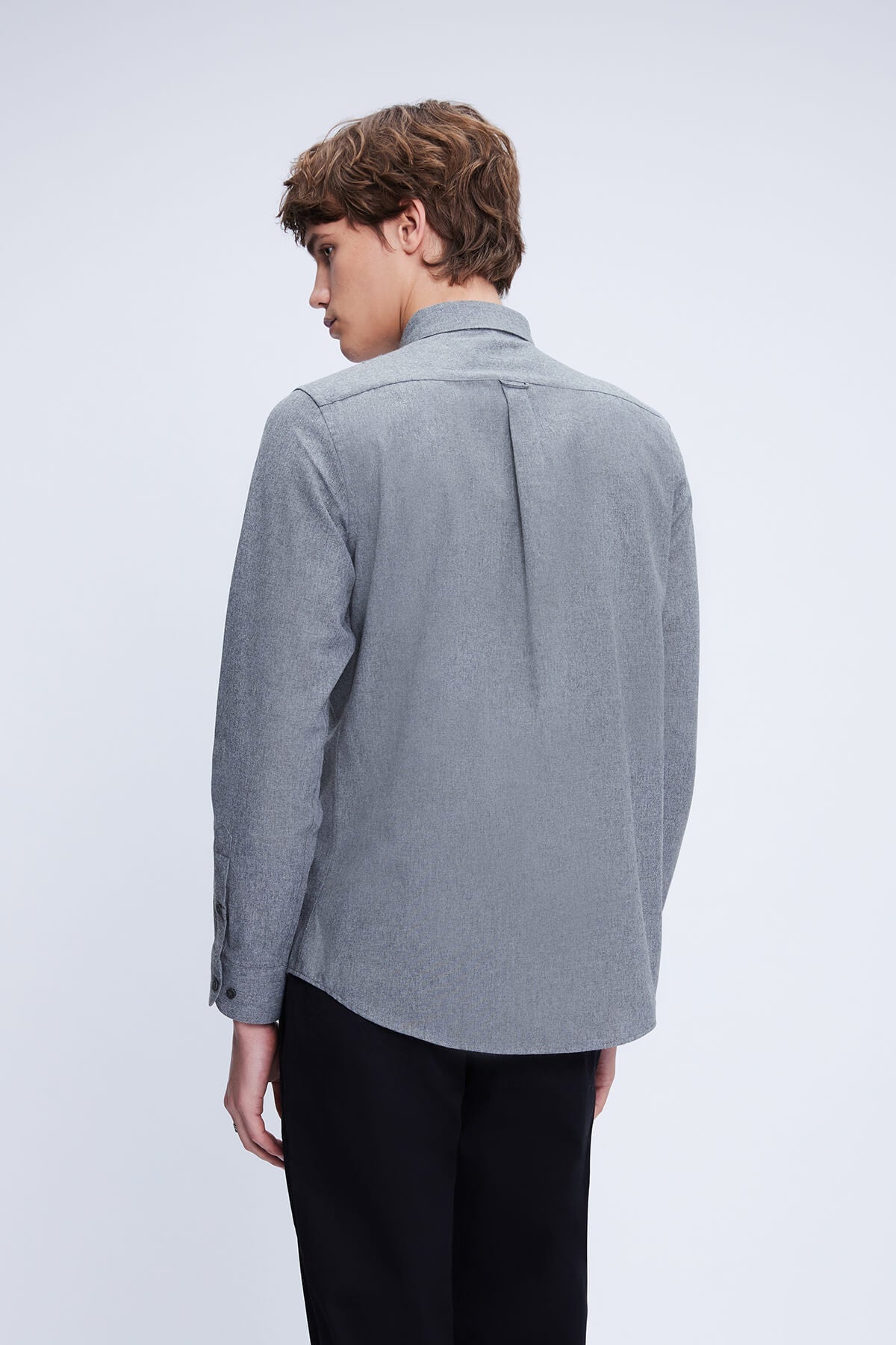 Slim Fit Cotton Blend Gray Casual Shirt - SAYKI