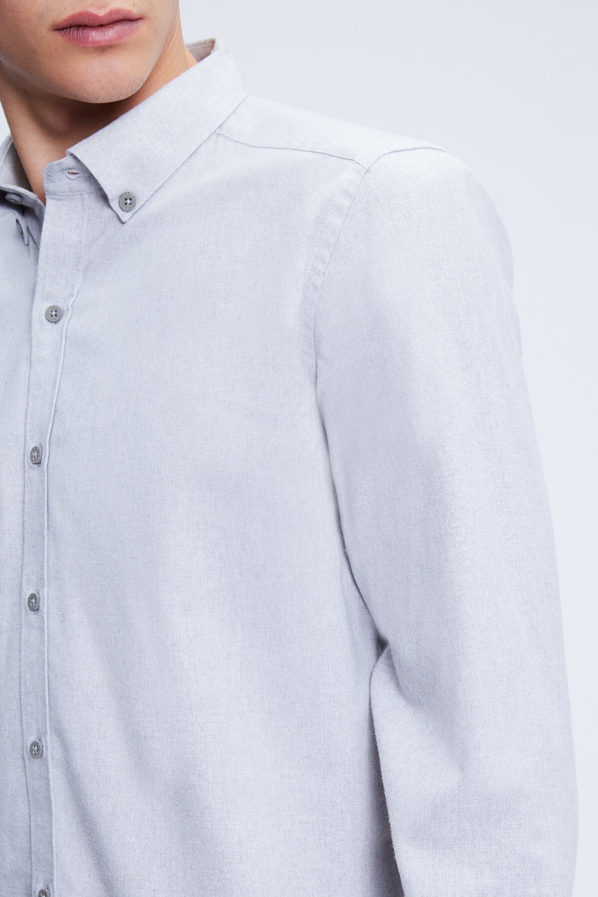 Slim Fit Cotton Blend Light Gray Casual Shirt - SAYKI