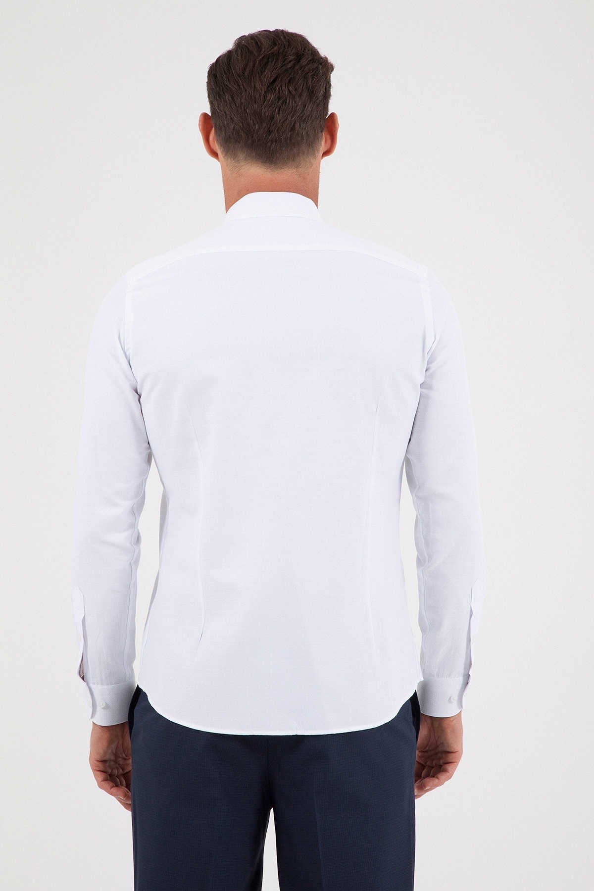 Slim Fit Cotton Blend White Dress Shirt - SAYKI
