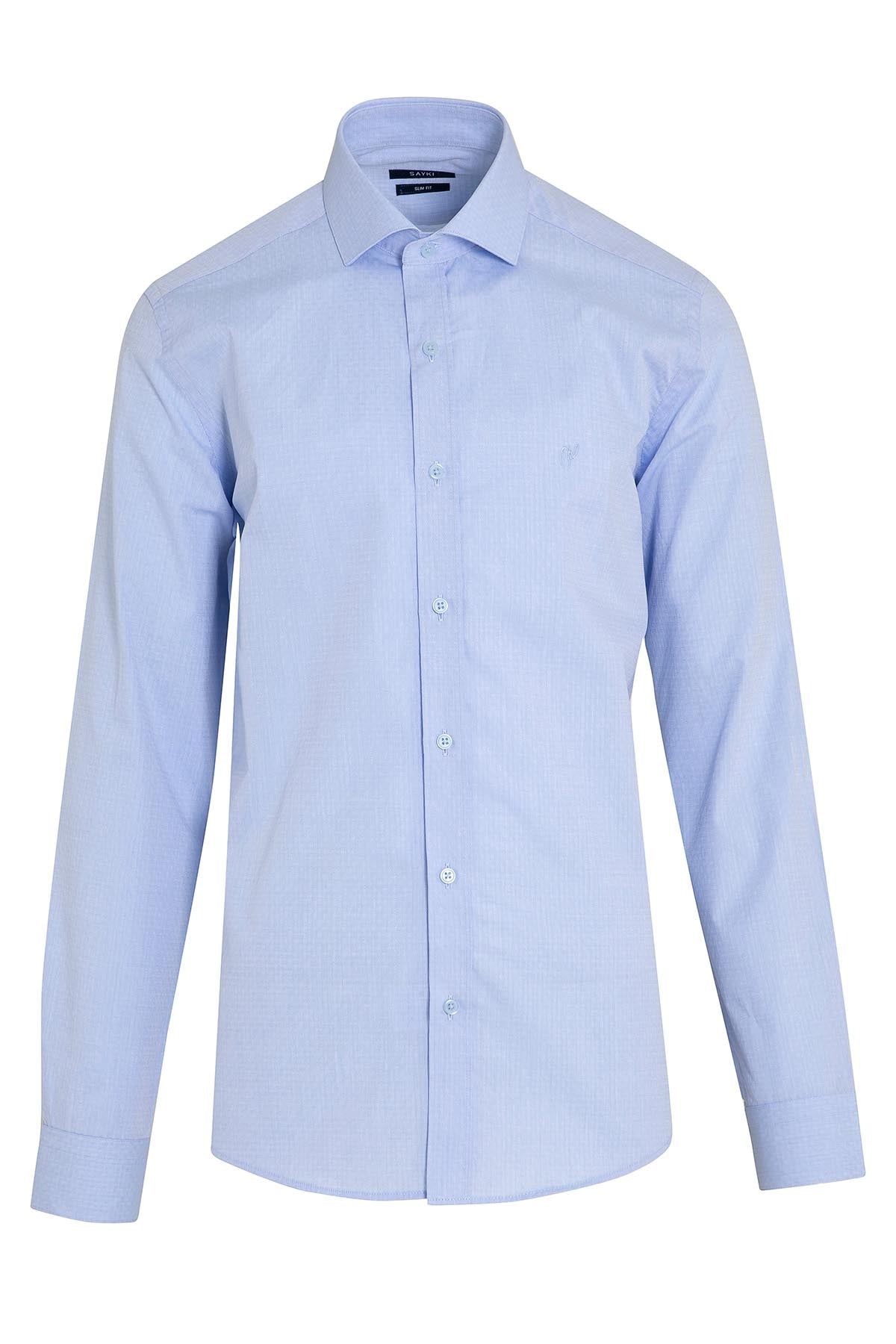Slim Fit Cotton Blue Dress Shirt - SAYKI
