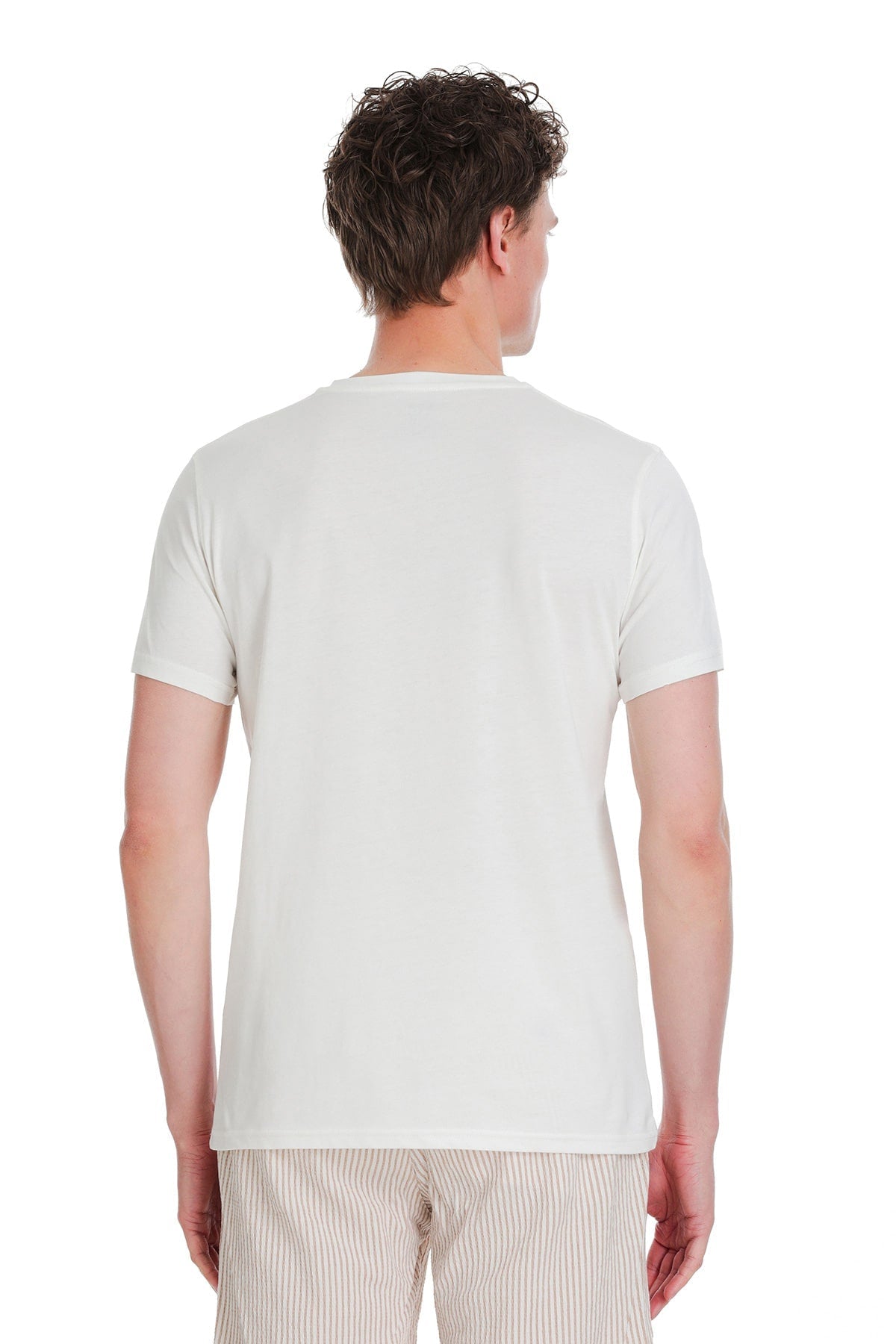 Slim Fit Cotton Ecru V-Neck T-Shirt - SAYKI