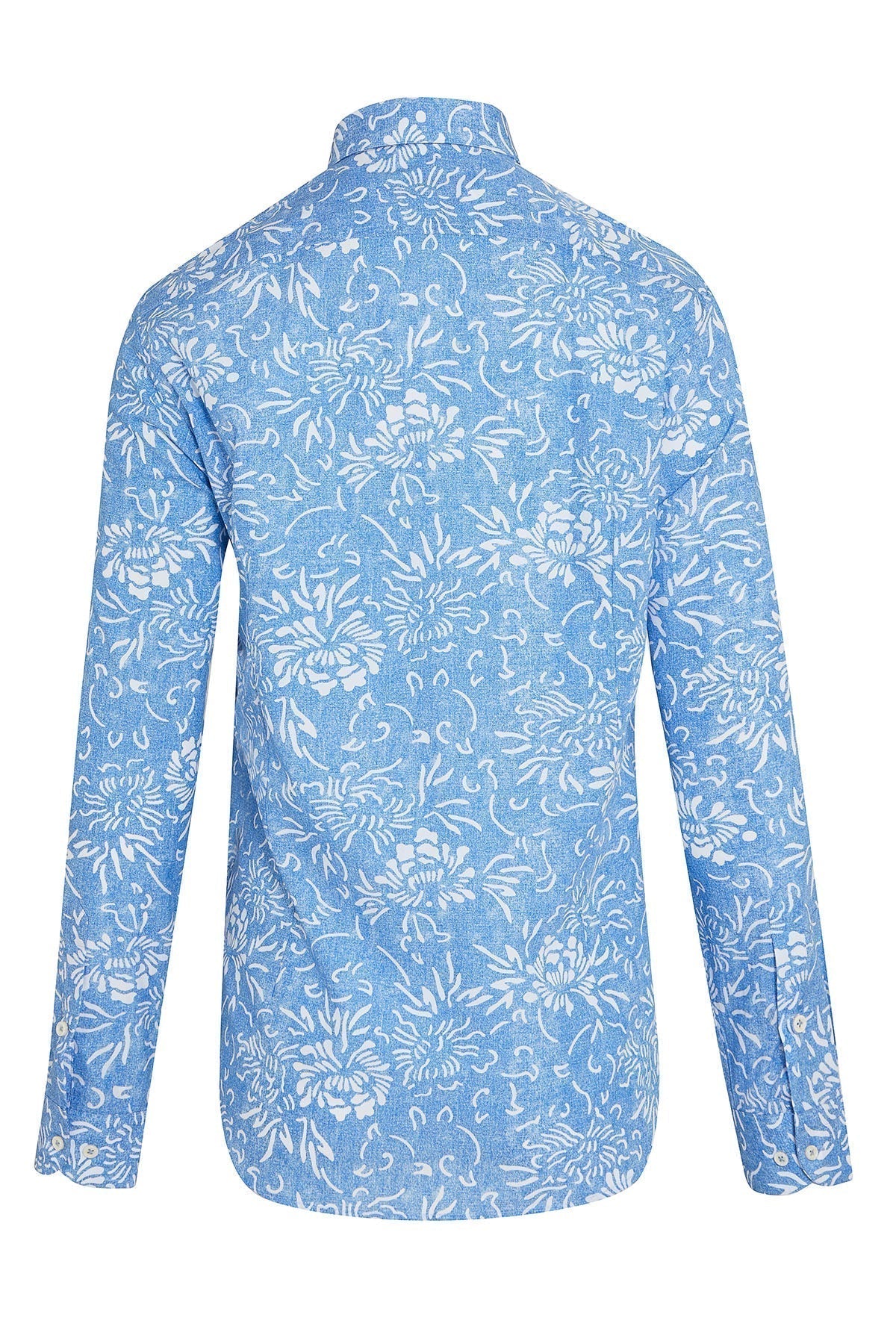 Slim Fit Cotton Floral Blue Casual Shirt - SAYKI