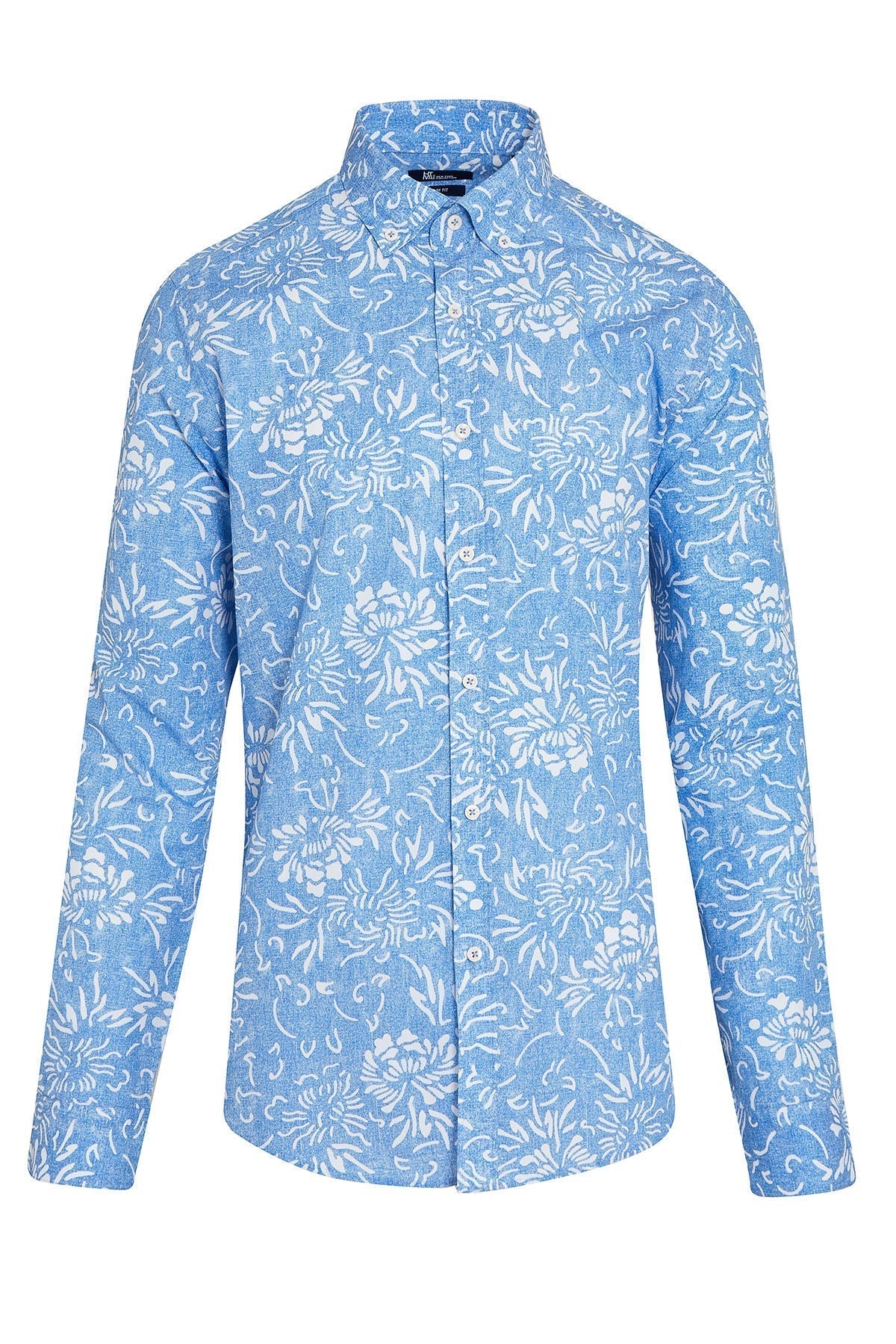 Slim Fit Cotton Floral Blue Casual Shirt - SAYKI