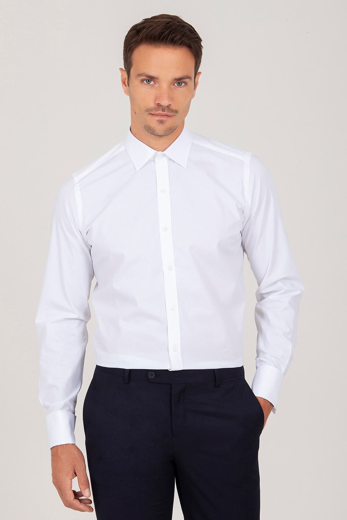 Slim Fit Cotton French Cuff White Dress Shirt - SAYKI