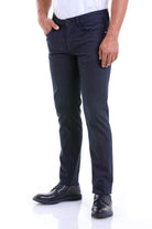 Slim Fit Cotton Low Waist 5 Pocket Navy Casual Pants - SAYKI