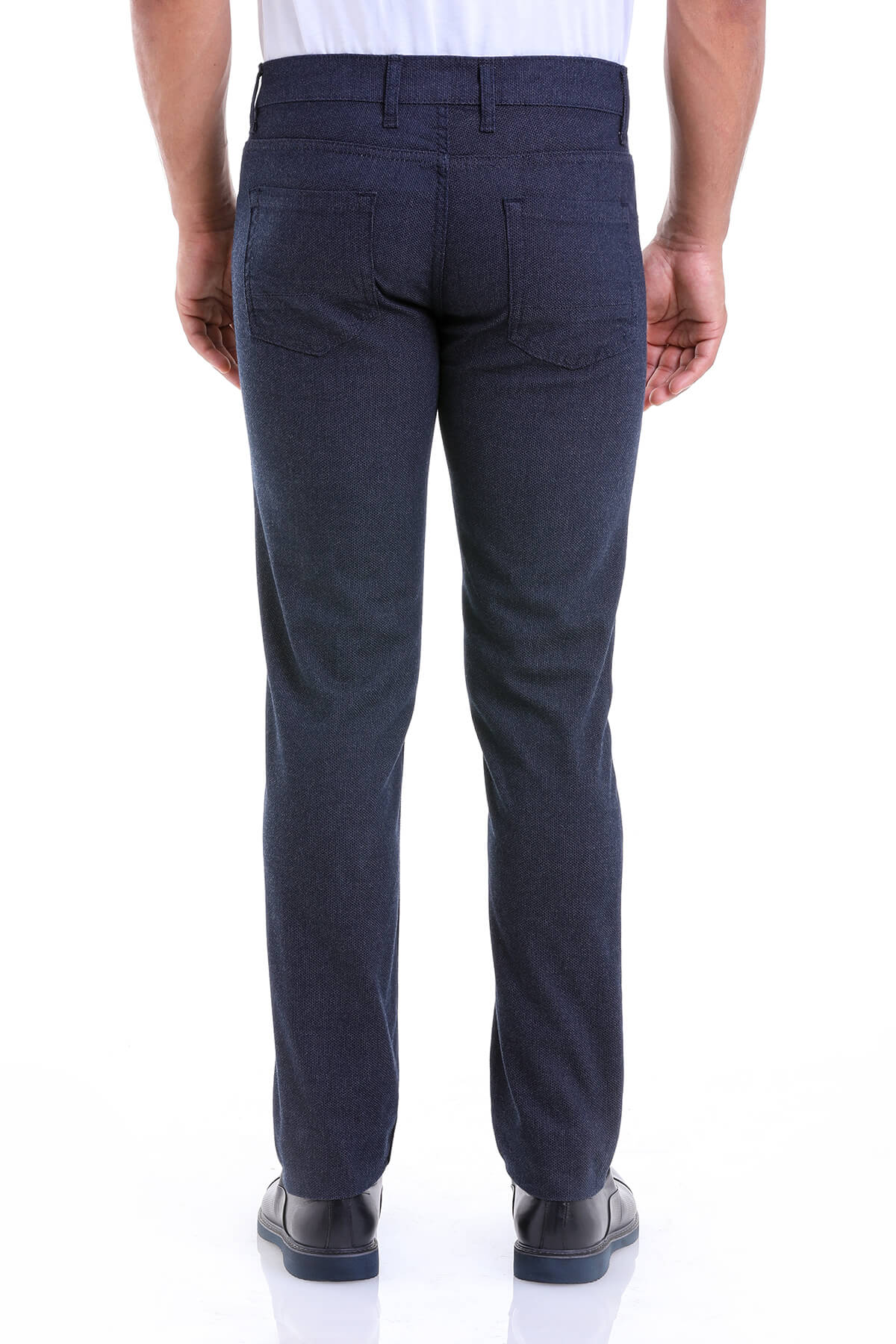 Slim Fit Cotton Low Waist 5 Pocket Navy Casual Pants - SAYKI