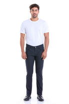 Slim Fit Cotton Low Waist 5 Pocket Navy Casual Pants - SAYKI