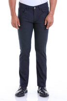 Slim Fit Cotton Low Waist 5 Pocket Navy Casual Pants - SAYKI