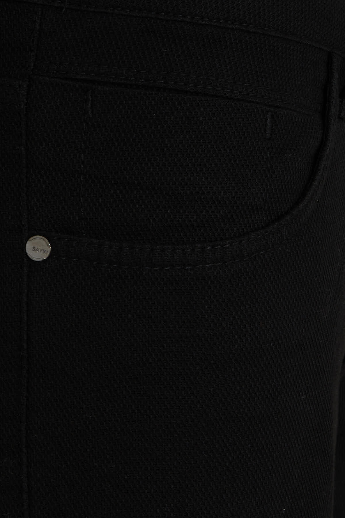 Slim Fit Cotton Low Waist Black Casual Pants - SAYKI