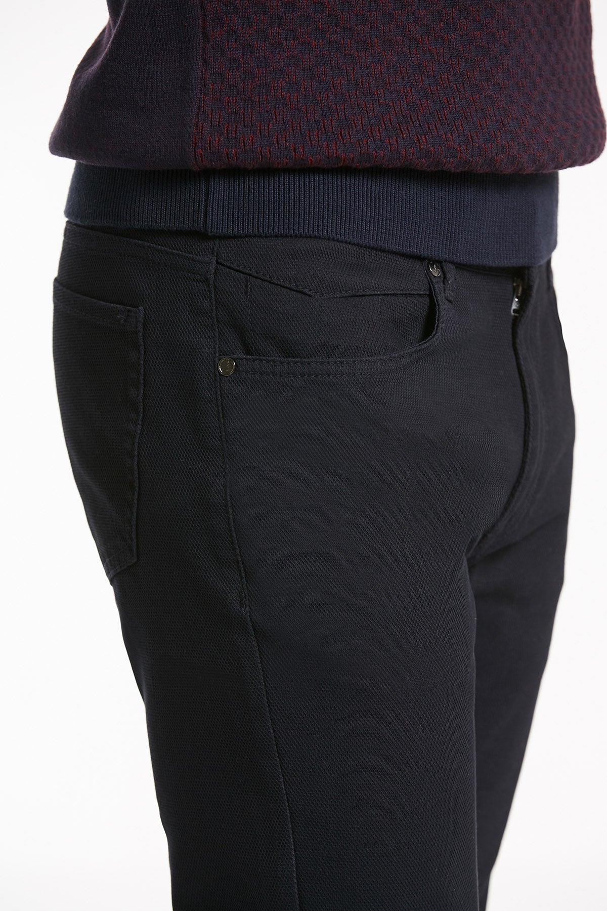 Slim Fit Cotton Low Waist Navy Casual Pants - SAYKI