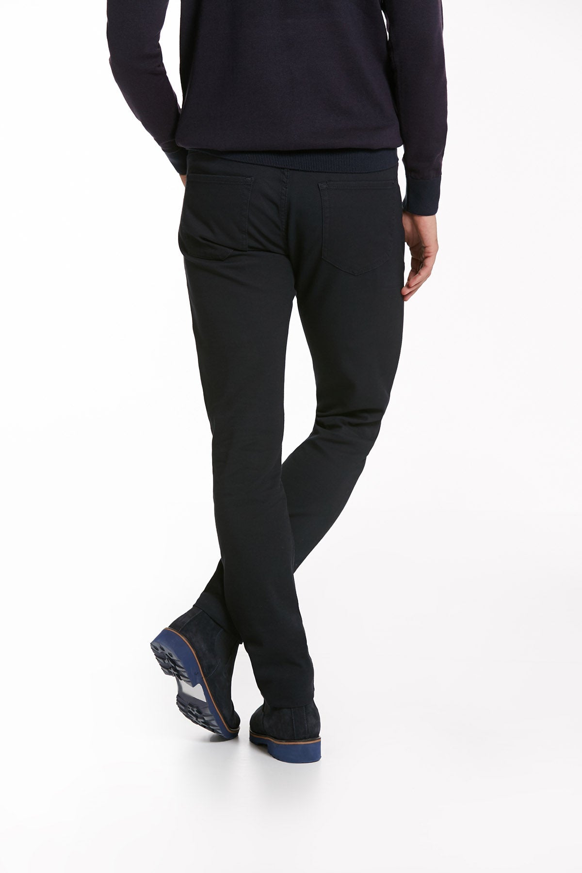 Slim Fit Cotton Low Waist Navy Casual Pants - SAYKI