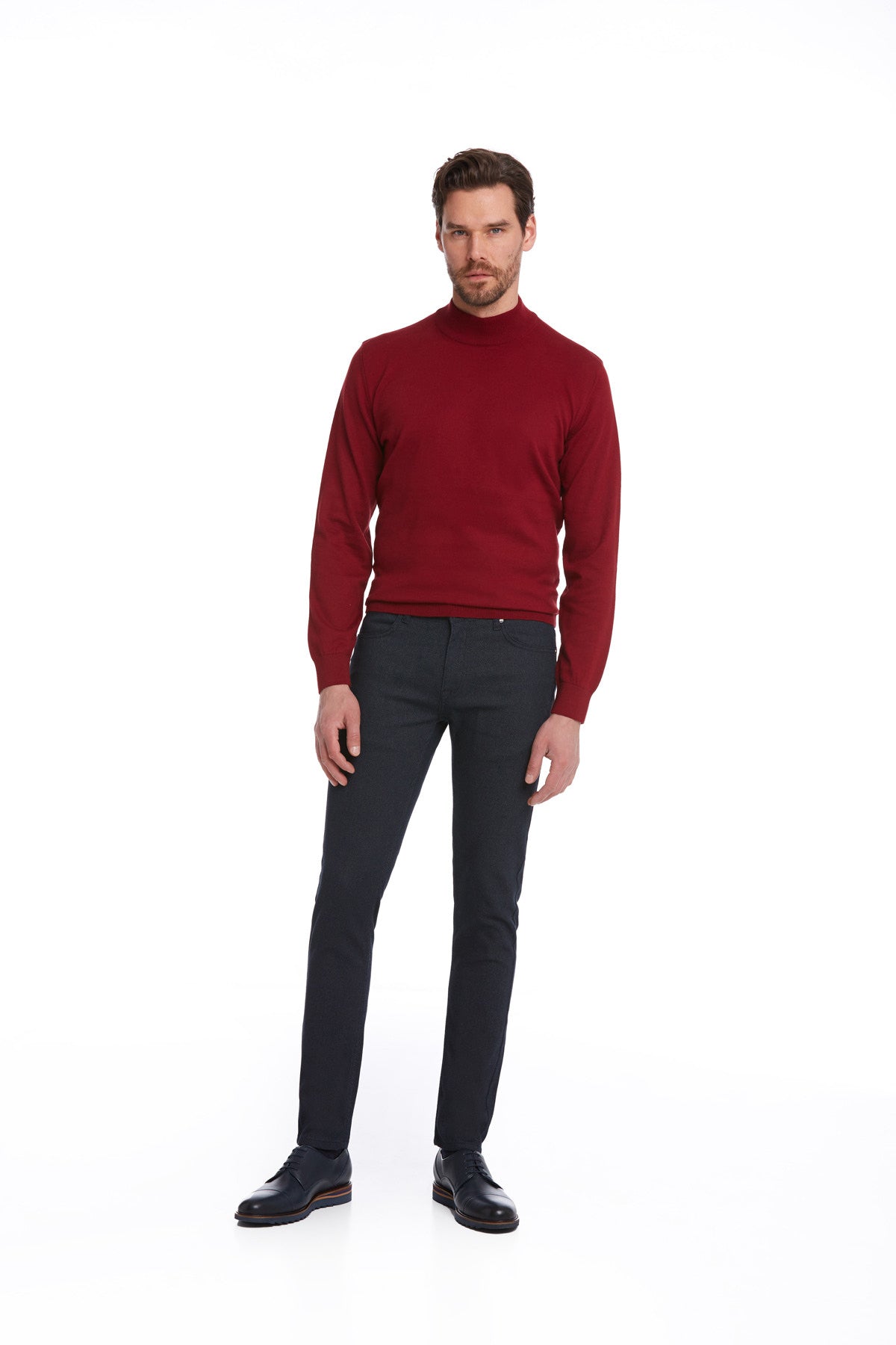 Slim Fit Cotton Navy Casual Pants - SAYKI