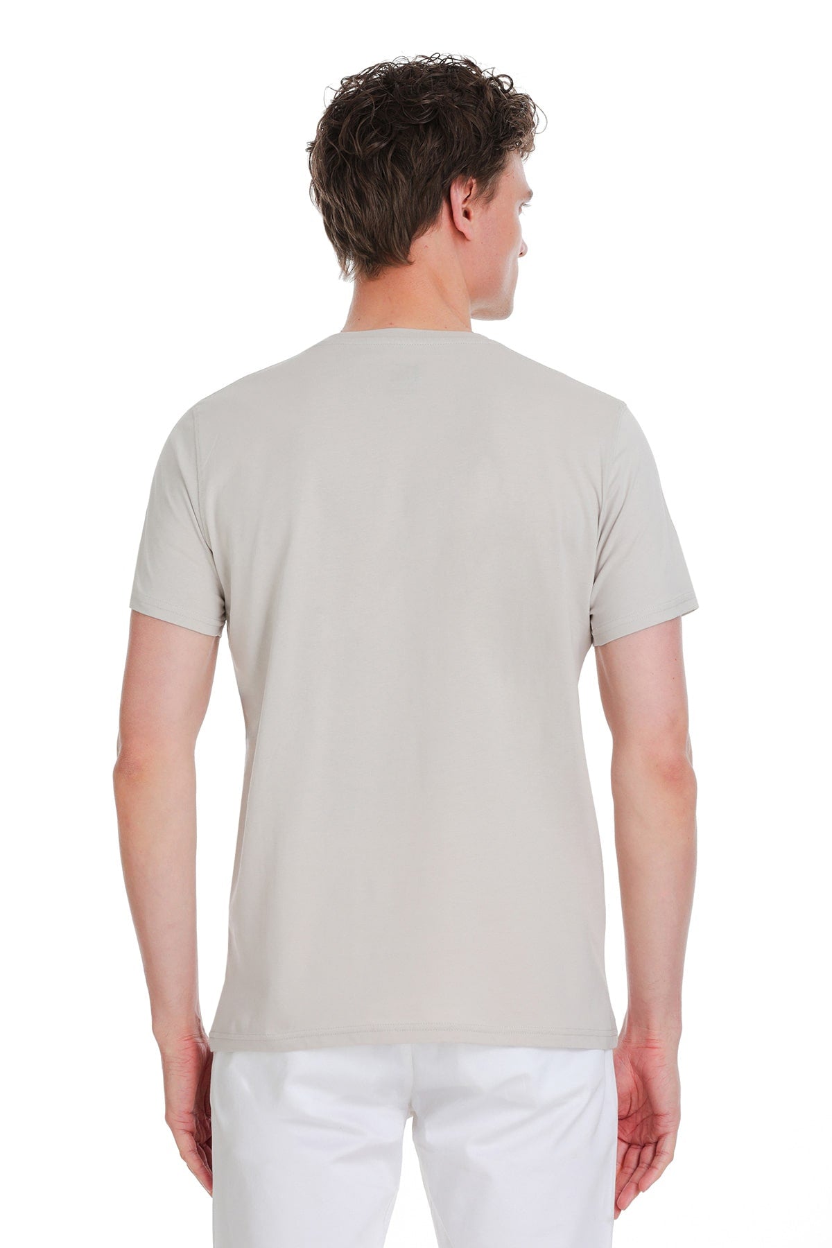 Slim Fit Cotton Stone V-Neck T-Shirt - SAYKI