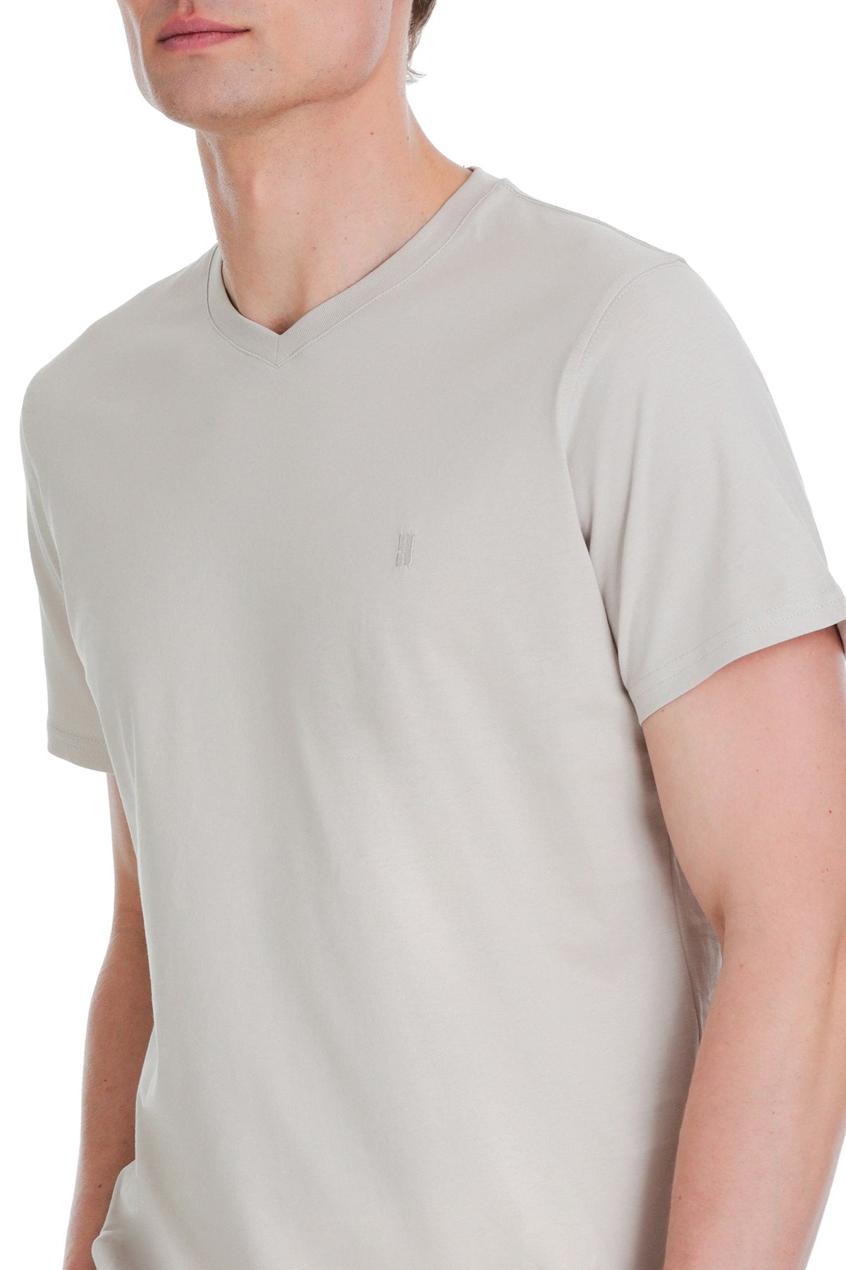 Slim Fit Cotton Stone V-Neck T-Shirt - SAYKI