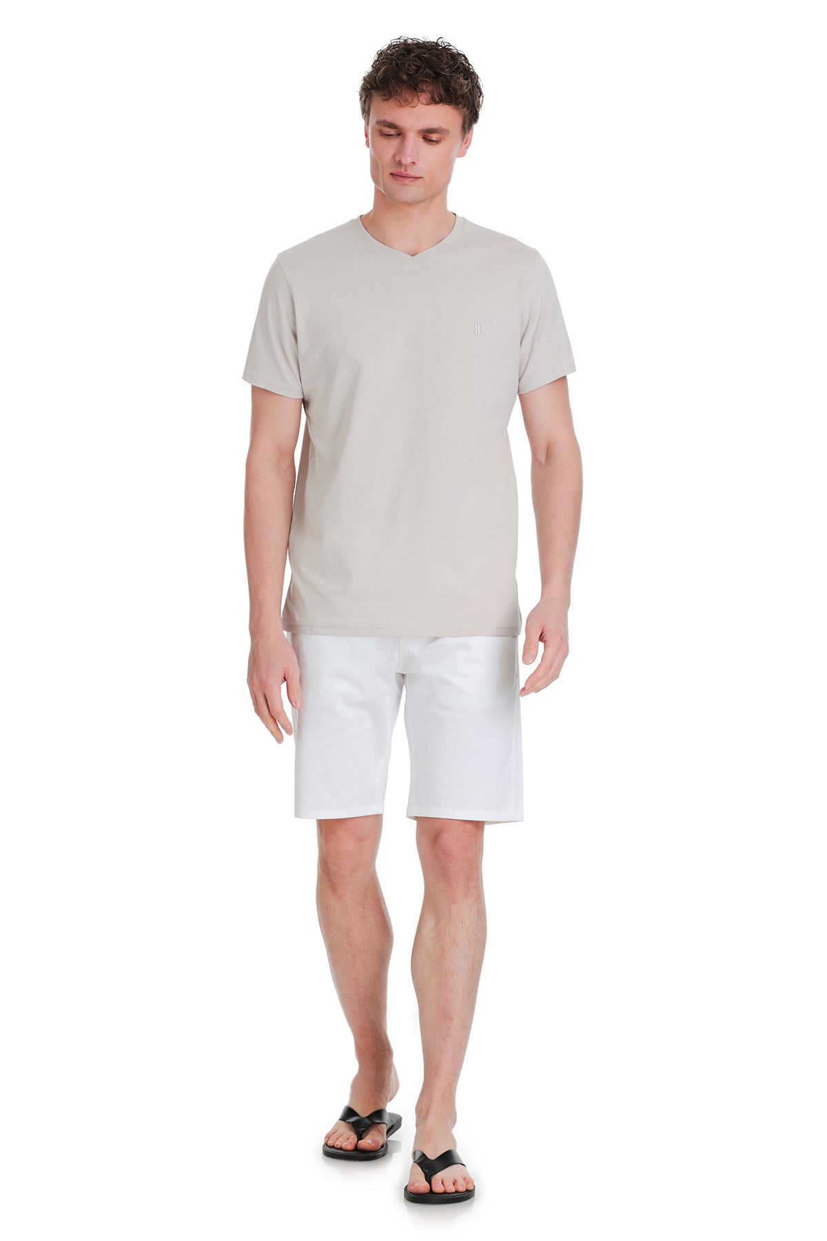 Slim Fit Cotton Stone V-Neck T-Shirt - SAYKI