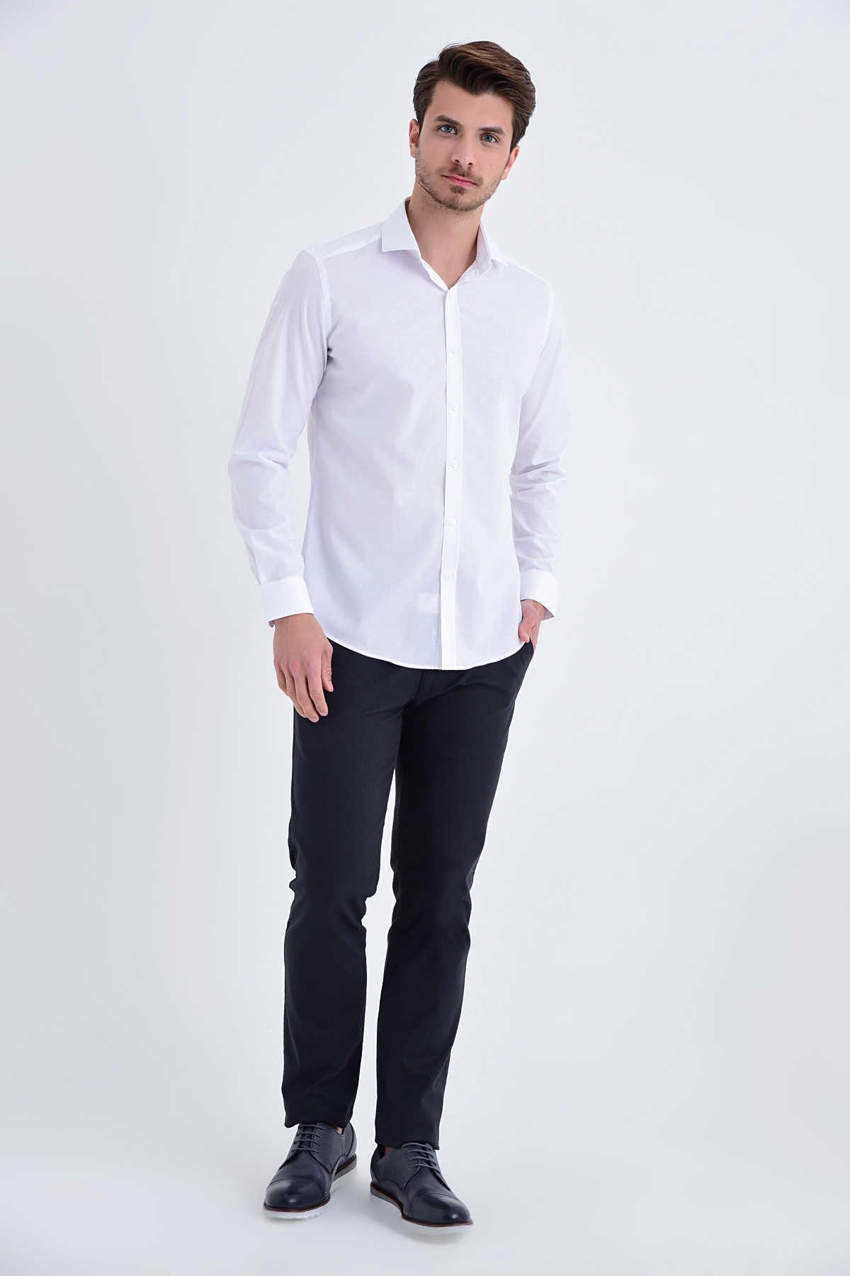 Slim Fit Cotton White Casual Shirt - SAYKI