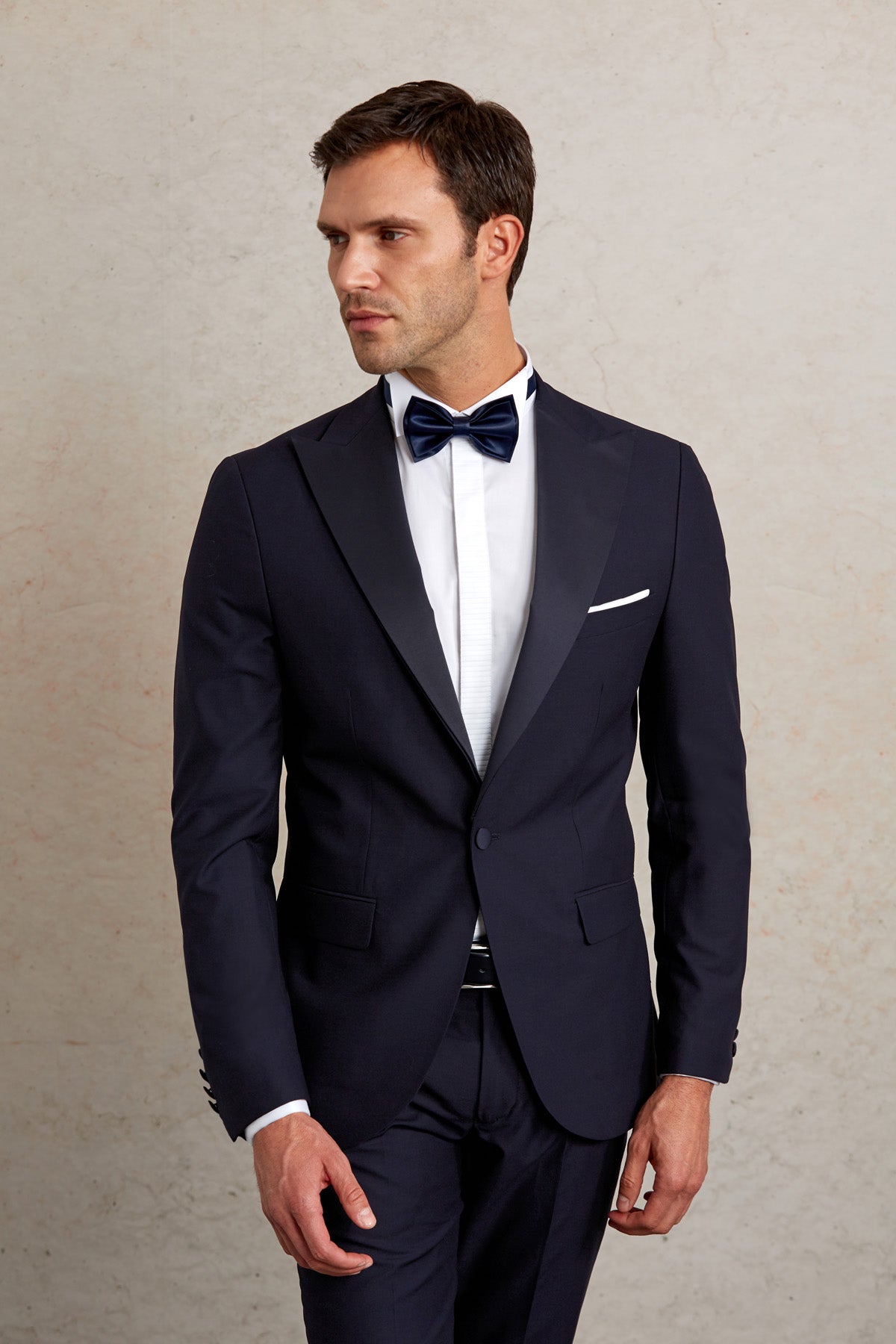 Slim Fit Dark Navy Release Peak Lapel Classic Tuxedo - SAYKI