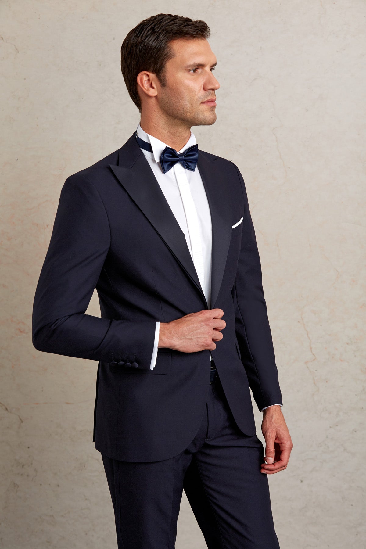 Slim Fit Dark Navy Release Peak Lapel Classic Tuxedo - SAYKI