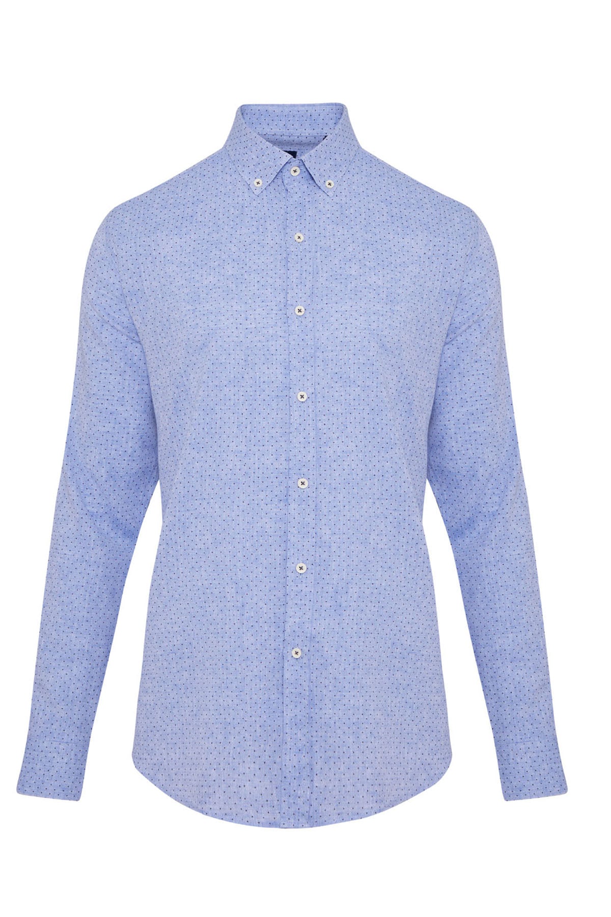 Slim Fit Dot Printed Linen & Cotton Blue Casual Shirt