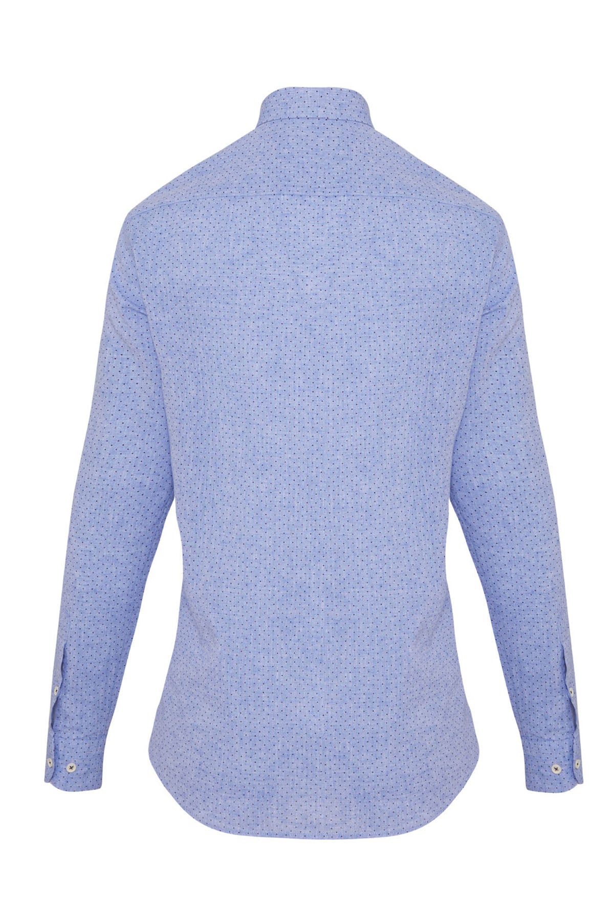 Slim Fit Dot Printed Linen & Cotton Blue Casual Shirt