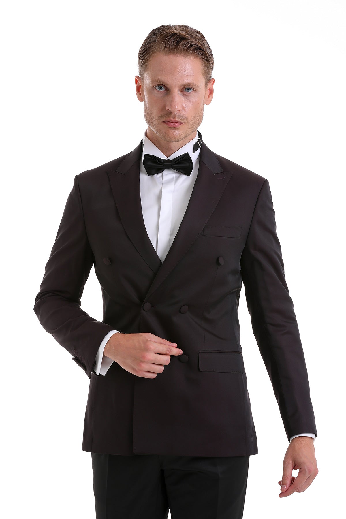 Slim Fit Double Breasted Burgundy Classic Tuxedo Suit
