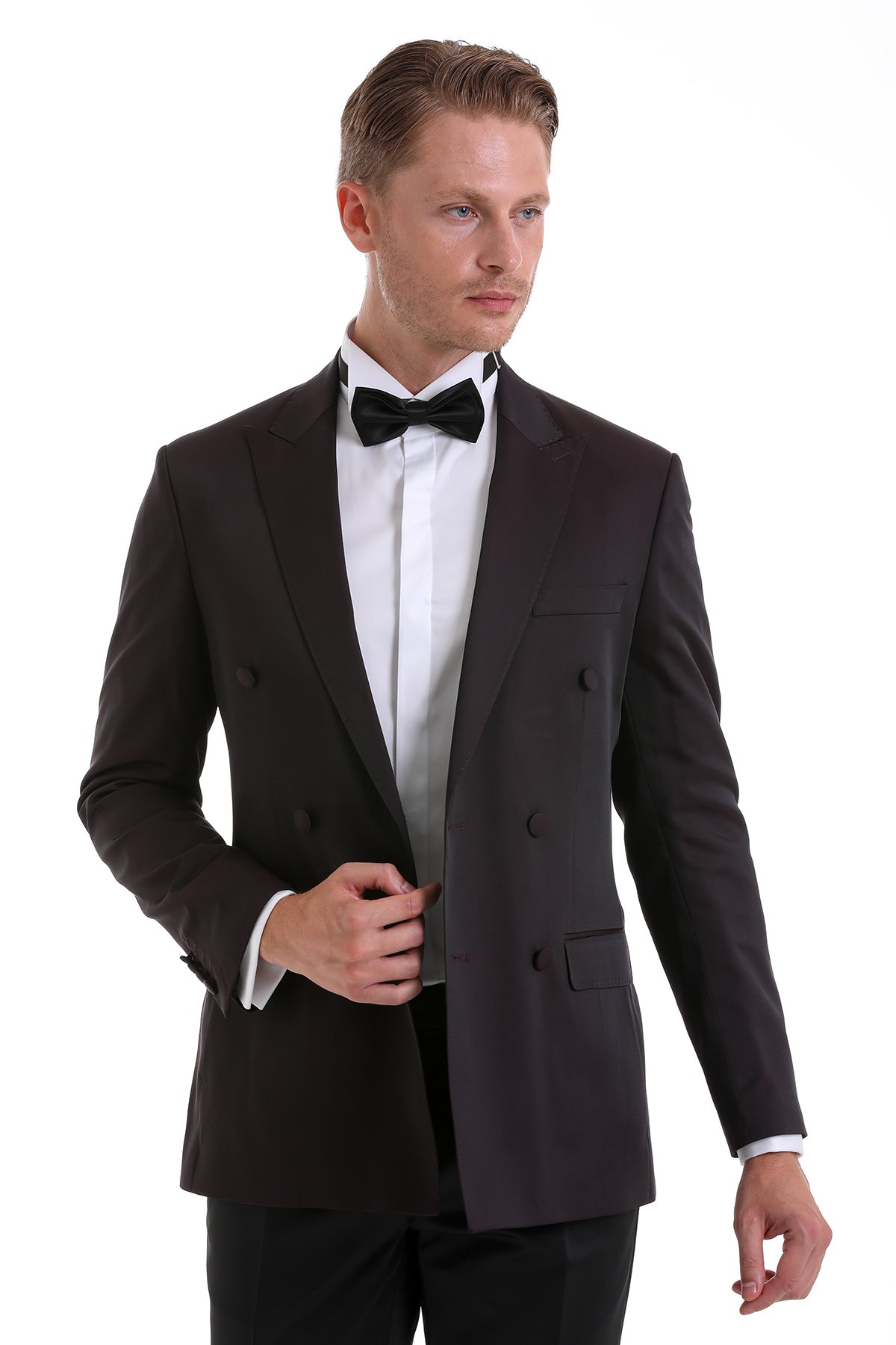 Slim Fit Double Breasted Burgundy Classic Tuxedo Suit