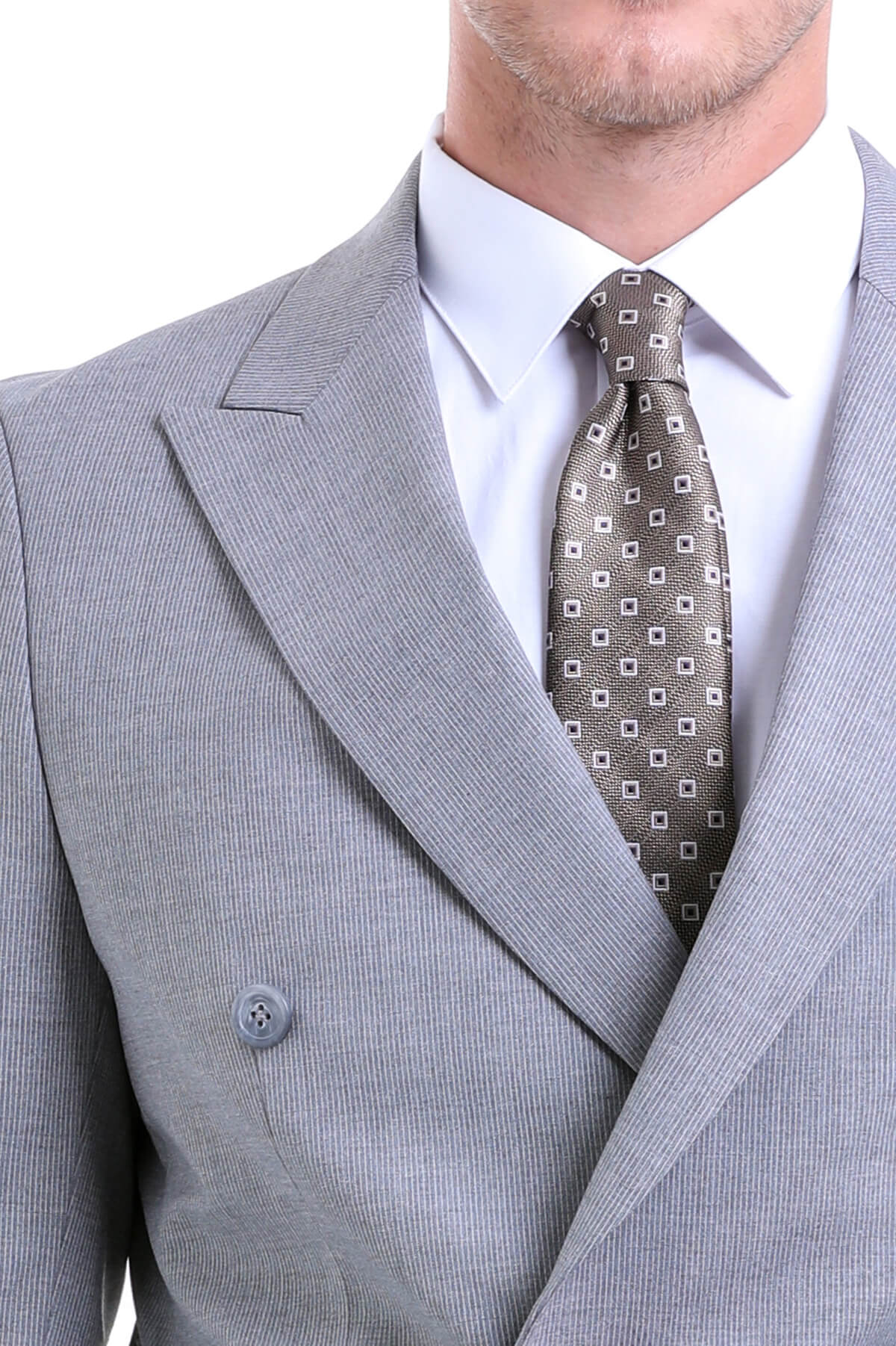 Slim Fit Double Breasted Gray Striped Casual Suit - SAYKI